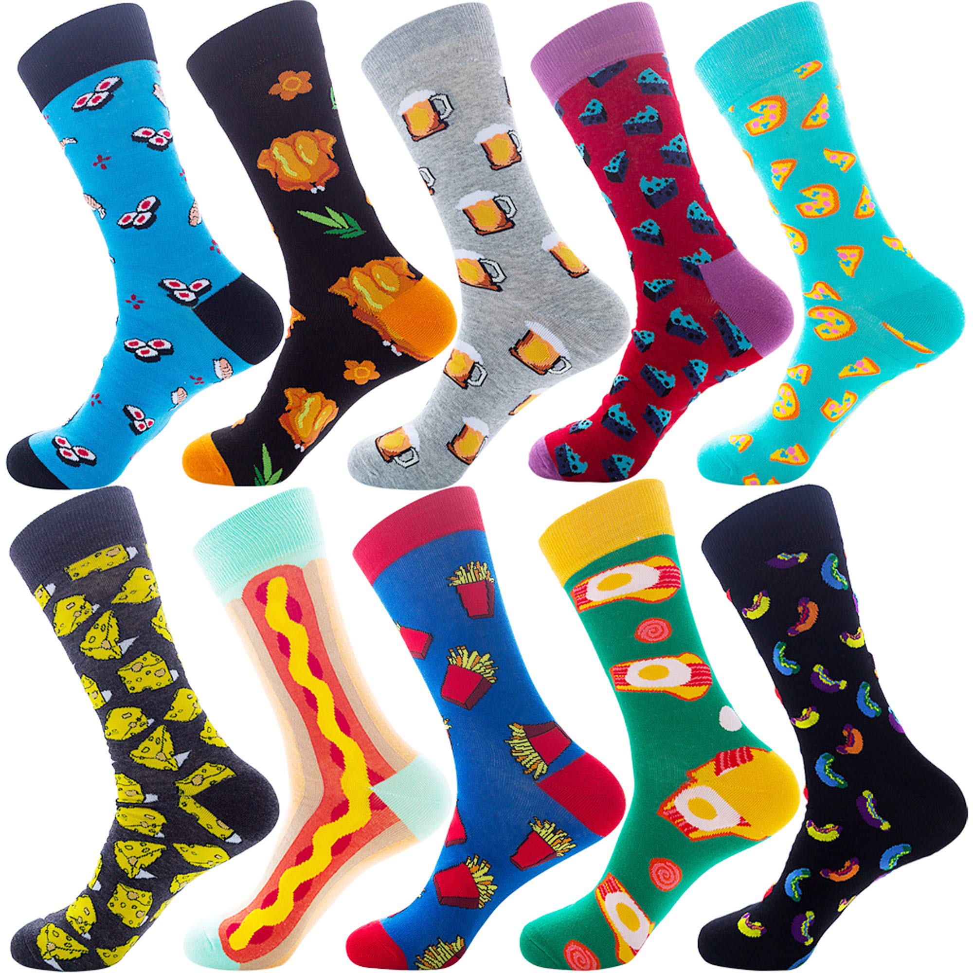 COCO TOE® 靴下 メンズ ソックス 大きいサイズ 10足セット ビジネス スポーツ 綿 抗菌通気 春夏秋冬 カラフル おしゃれ おもしろい 幾何柄 動物柄 (10 Pairs-Mix 11)