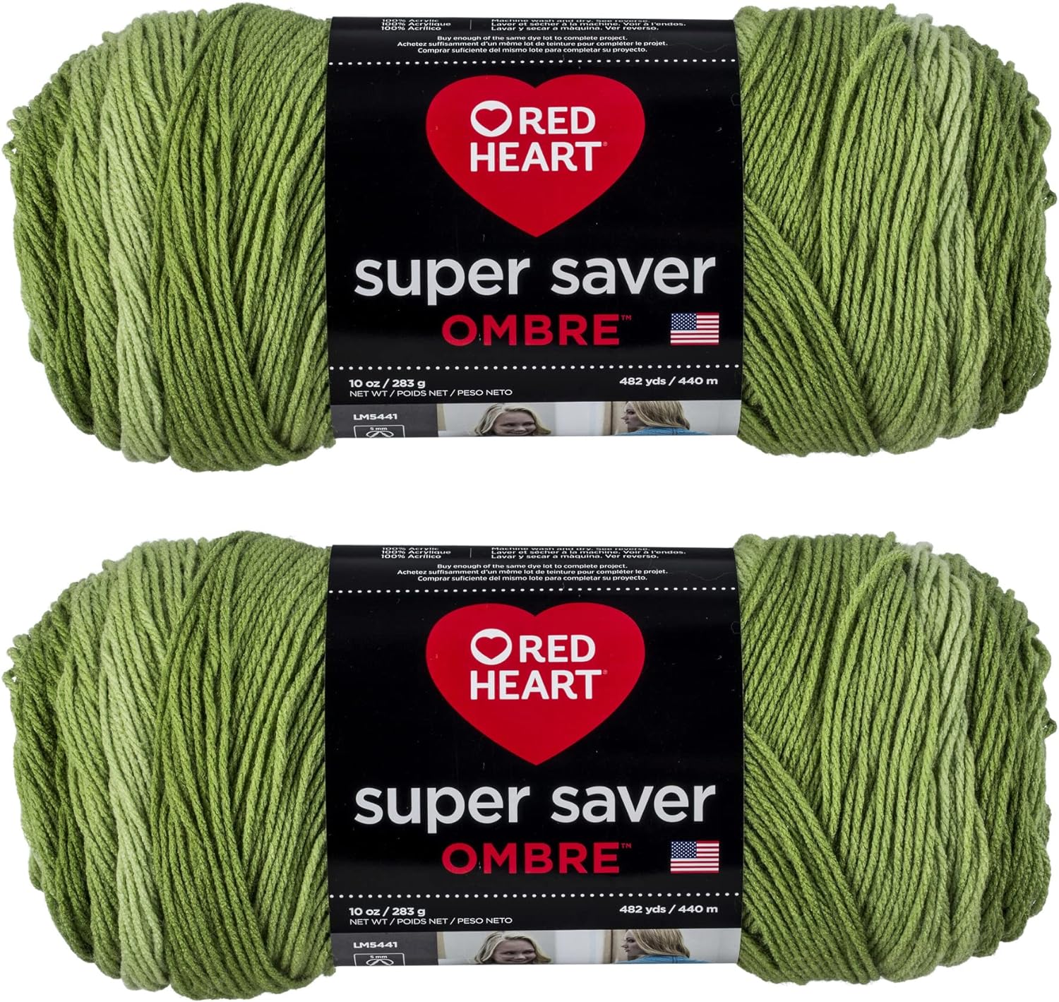 Red Heart Super Saver Ombre Navy Yarn - 2 Pack of 10oz/283g - Acrylic - 4 Medium (Worsted) - 482 Yards - Knitting/Crochet