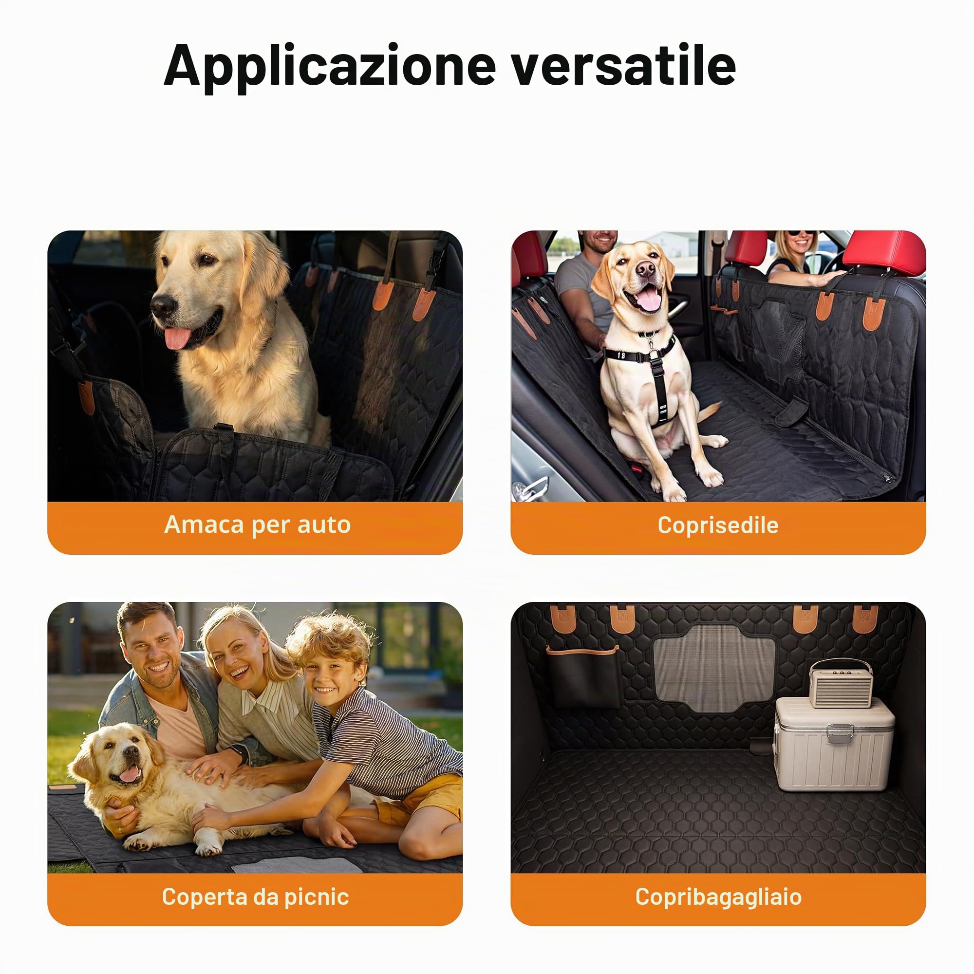 Fudajo Coprisedile posteriore auto per cani 137x147cm Protezione divisibile con zip per sedile