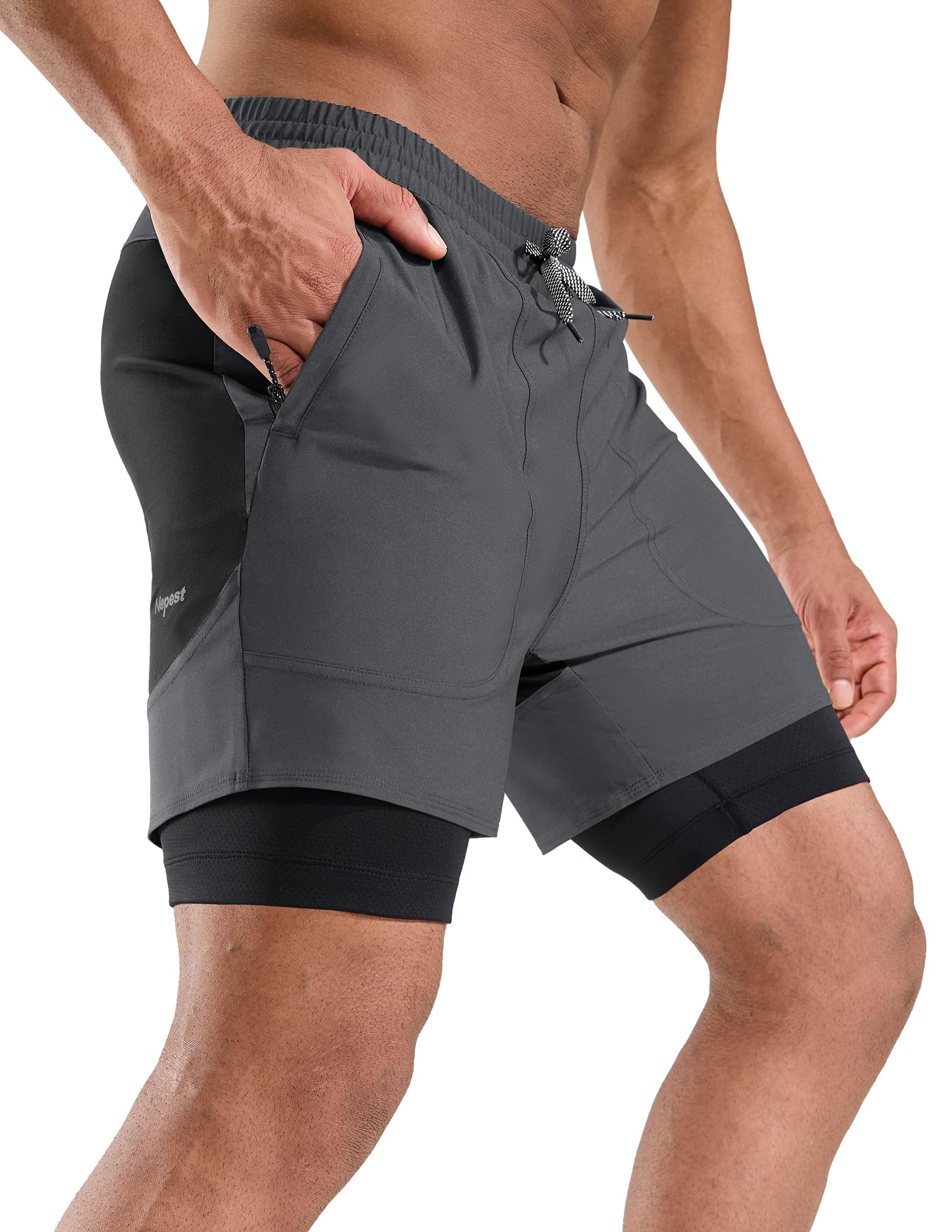 Nepest Herren-Mountainbike-Shorts, 4D-gepolstert, für MTB, Fahrrad, Radfahren, lockere Passform, Gel-Polsterung, Shorts mit Reißverschlusstaschen