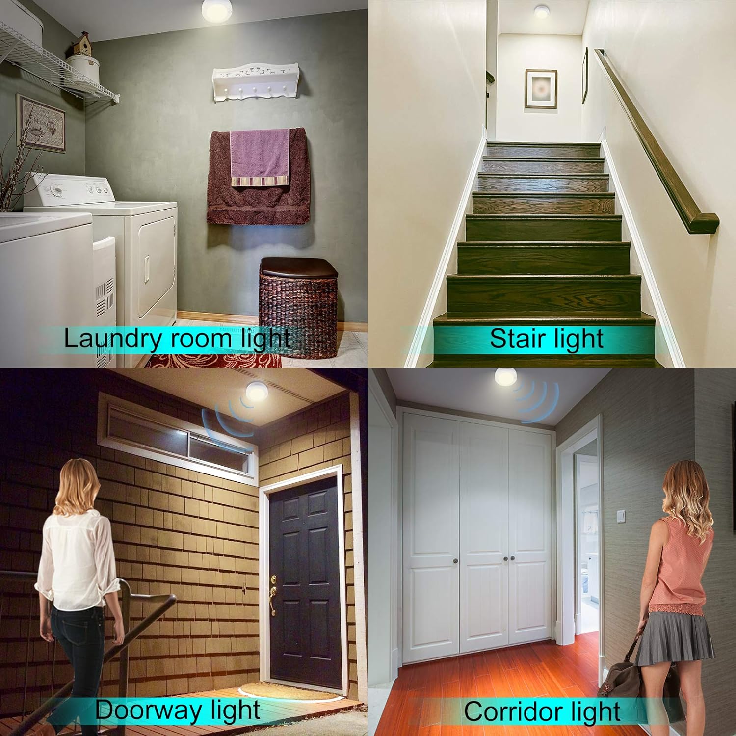Motion Sensor Light Battery Powered Ceiling Light Indoor Overhead Light Wireless Motion Sensor LED Lighting for Bathroom Shower Closet Cabinet Kitchen Hallway Stair Wall Shed