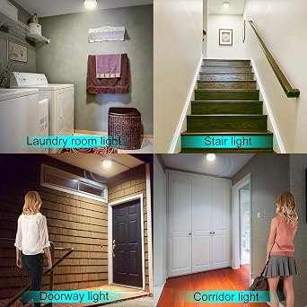 Motion Sensor Light Battery Powered Ceiling Light Indoor Overhead Light Wireless Motion Sensor LED Lighting for Bathroom Shower Closet Cabinet Kitchen Hallway Stair Wall Shed