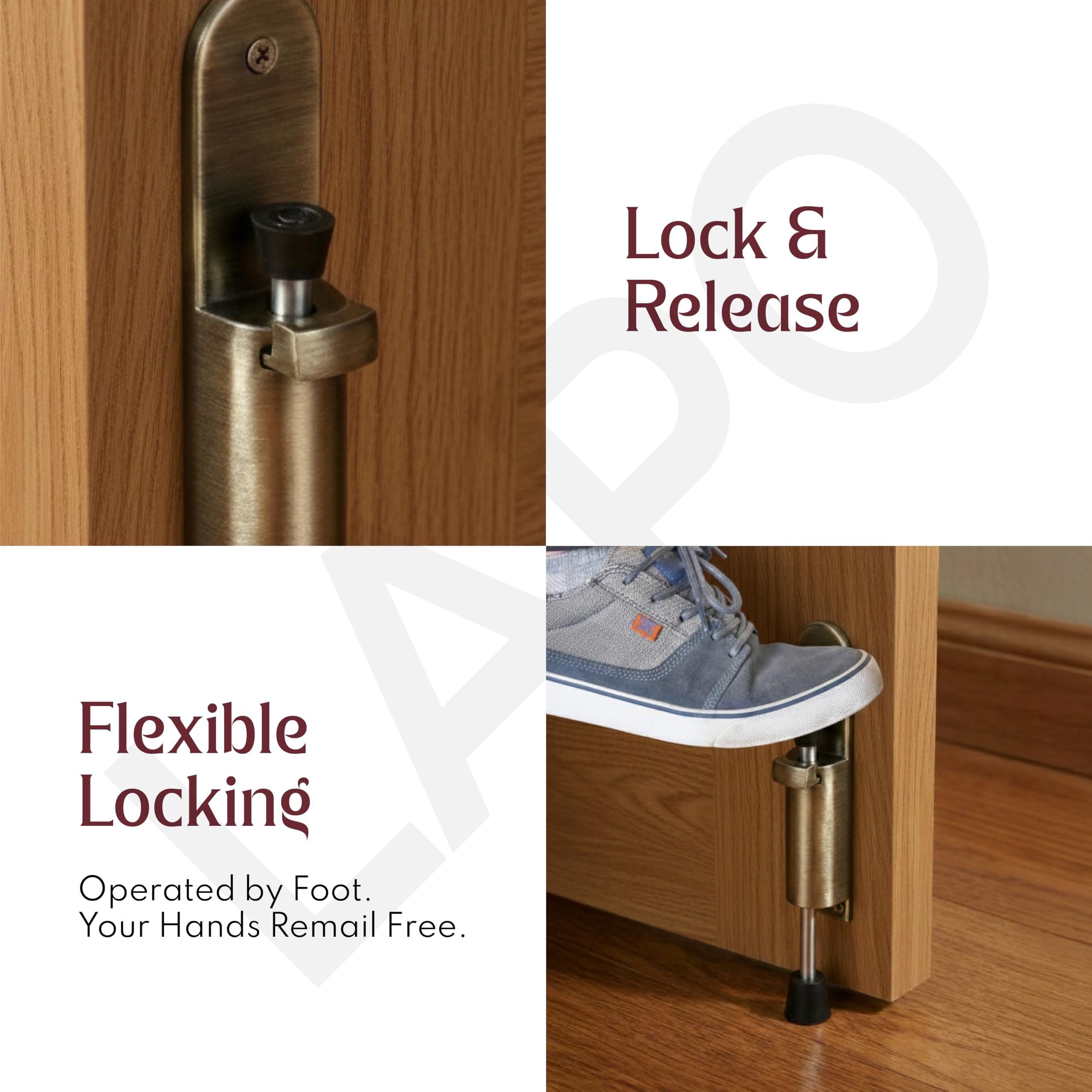 LAPO Foot Press Door Stopper | Spring Action Kickdown Door Holder | Anti-Slip Rubber Tip | Firm Door Holding | Easy Screw Mounting | Ideal for Home & Office Use | Antique Finish | Pack of 1 — Amazon image 4