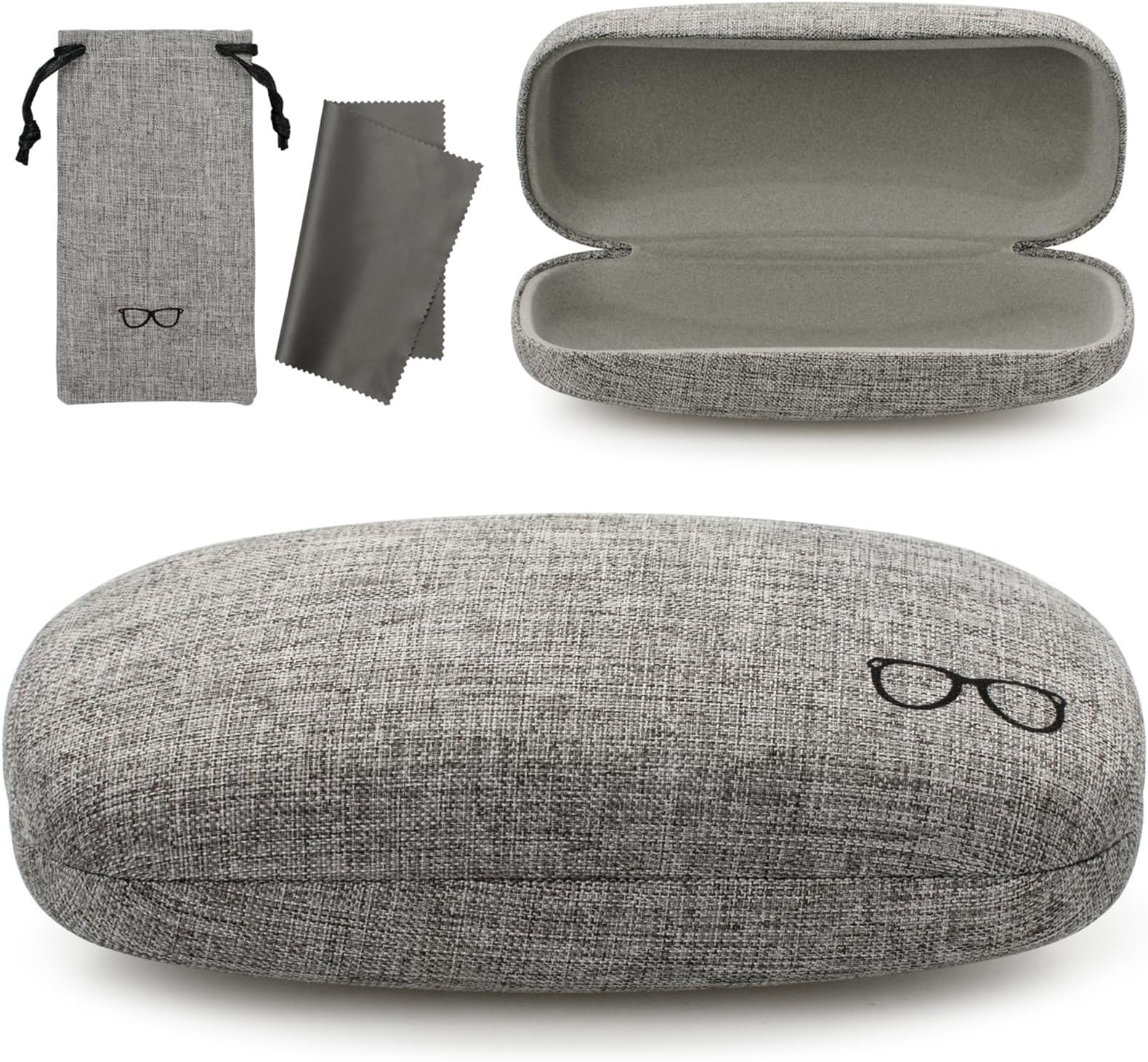 Hard Shell Sunglasses Case, Large Linen Fabric Protective Glasses Case for Men Women, Durable