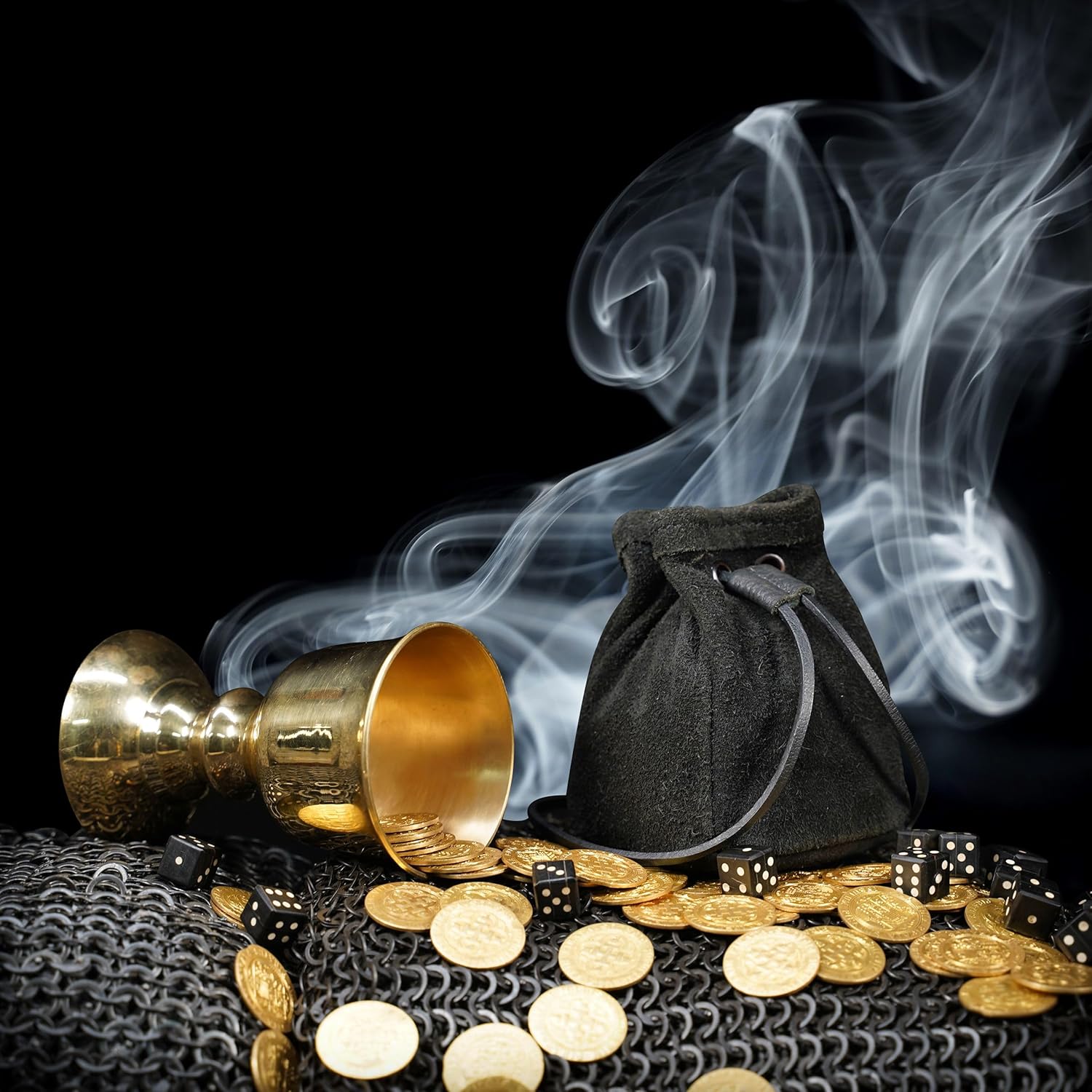 Mythrojan Medieval Drawstring Belt Pouch Medeival Suede Leather Bag Renaissance Waist Purse LARP Cosplay Costume Accessories Jewelry Coin Pouch - Black, 5" x 3.5" x 4" - Image 7