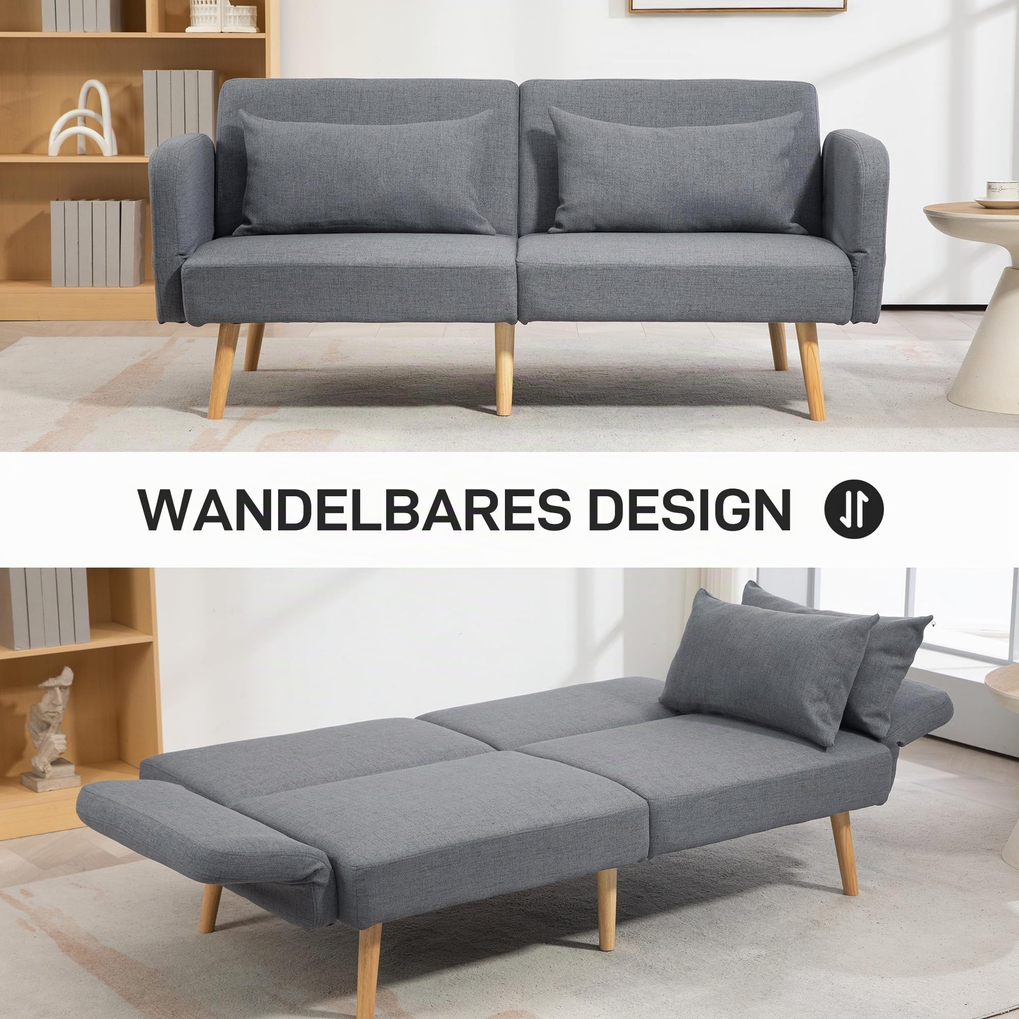 HOMCOM Schlafsofa 3-Sitzer-Sofa mit Bettfunktion 170 x 83 x 80 cm Grau
