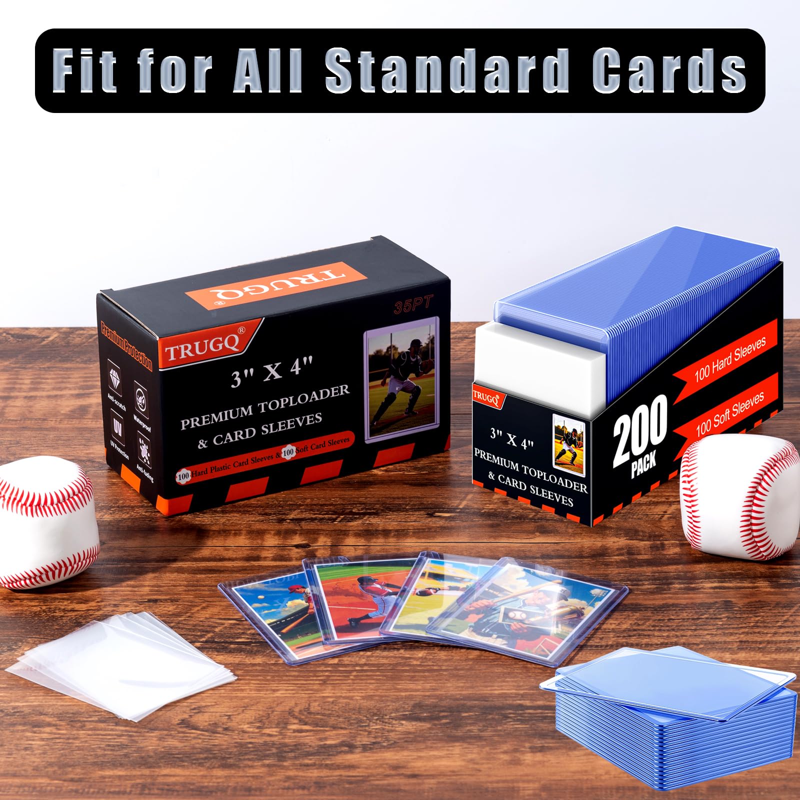 100 Kartenhüllen, Top-Loads für Karten, 7,6 x 10,2 cm, Baseball-Kartenhüllen aus Hartplastik, Premium-Kartenhalter für Sammelspiele, Sport, Fußballkarten (100 harte Hüllen + 100 weiche Hüllen)