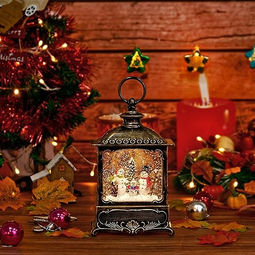 Miniatura 4 de Decoración de iglesia de Navidad, linterna musical de globo de nieve, globo de nieve iluminado con purpurina giratoria, 3 pilas AA y alimentado por
