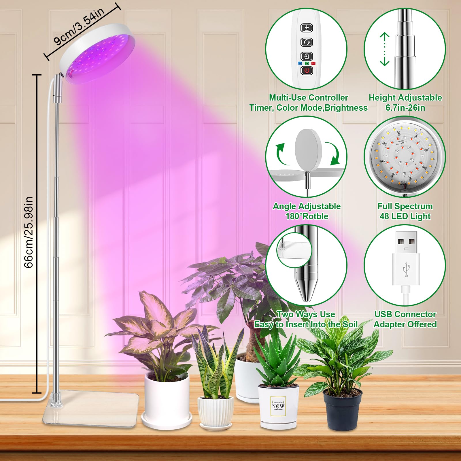 Lampada per Piante, Luce a LED per Piante da Interno 3050K con Timer 3/9/12H, 10 Livelli di Luminosità, 3 Modalità di Luce, per Lampada di Crescita a Spettro Completo di Piccole Piantes(Bianca)