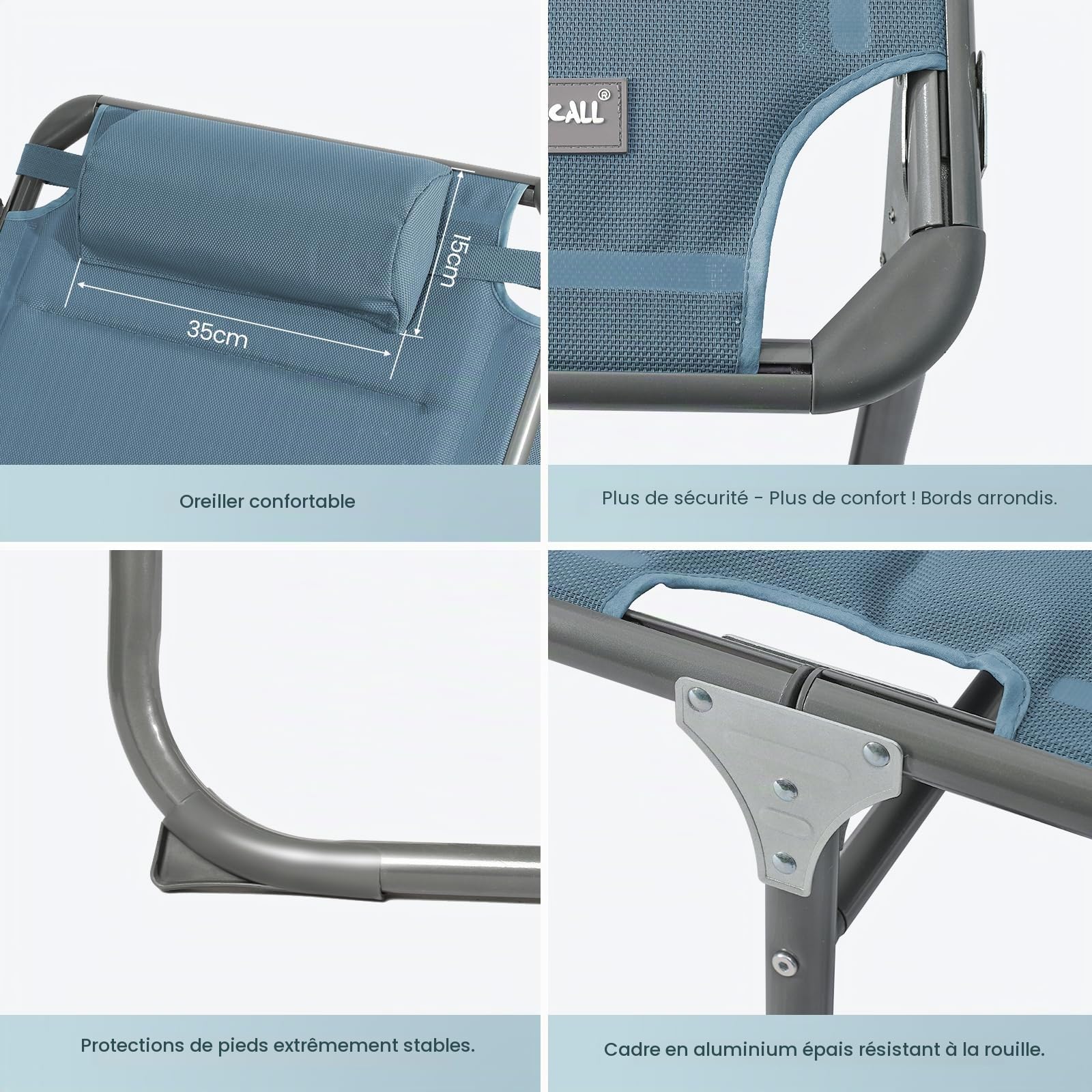 Homecall Chaise longue avec pare-soleil intégré et mousse à séchage rapide, format XXL, 200 x 70 cm (Bleu)
