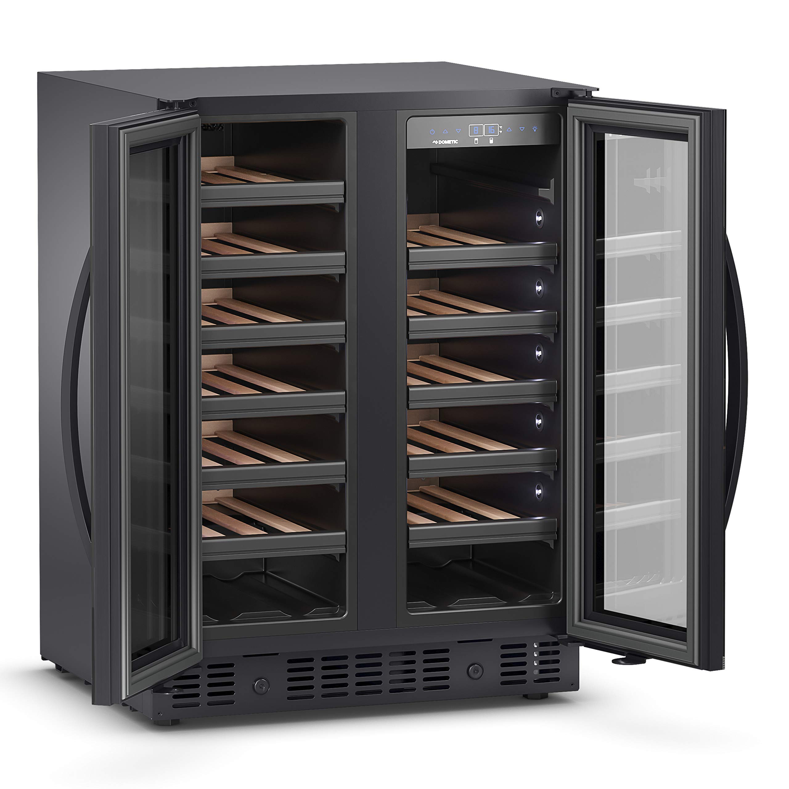 DOMETIC E40FGD Cave à vin avec 2 zones de température et double porte en verre pour 40 bouteilles Noir