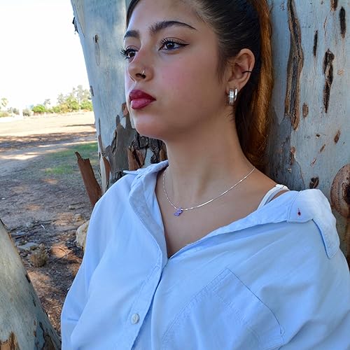 Miniatura 5 de AVNIS Collar de mariposa de ópalo, regalo para mujeres, niñas, adolescentes, joyería de ópalo sintético delicado de plata esterlina 925, cadena de