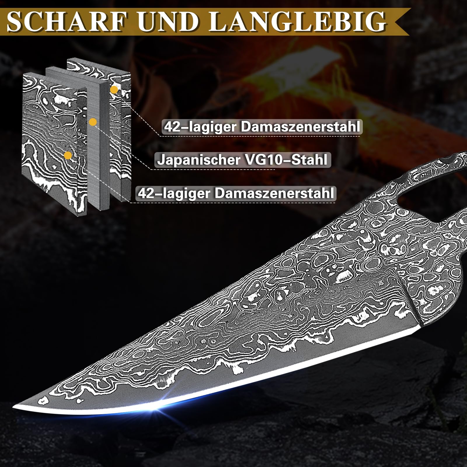 Handgefertigt Damast-Klappmesser，Taschenmesser für Männer und Frauen，mit Lederscheide，Griff aus rotem Rosenholz，Ideal für Camping, Bergwandern, Angeln und Reisen