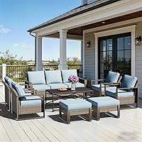 Vista 33 de Sofá de Mimbre Metálico para Patio de 75", Sofá Sillón de Ratán para Exteriores de 3 Asientos para Todo Tipo de Clima con Cojines Premium