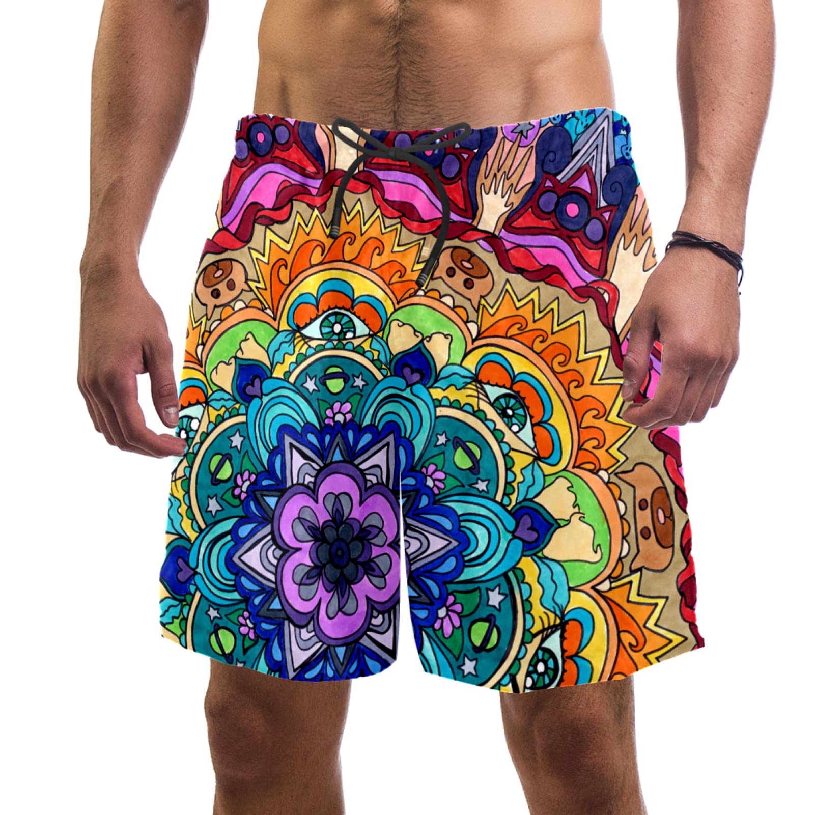 Eslifey Trippy Mandala Swim Trunks Elastic Swimsuit Board Shorts for Men
