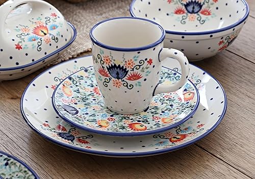 Miniatura 8 de Plato de cena con margarita verde de cerámica pulida de rosa azul