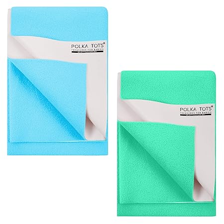 Polka Tots Baby Mat Bed Protector Waterproof Sheet (Colors: Sky Blue Mint Size: Medium Dimensions: 70 x 100 cm) Pack of 2