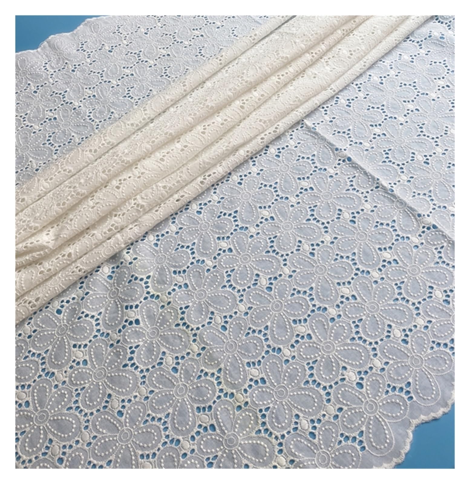 Handmade DIY Coloful Cotton Cloth Embroidered Lace Fabric Width 130cm Clothes Dress Home Accessories(Beige Apricot)