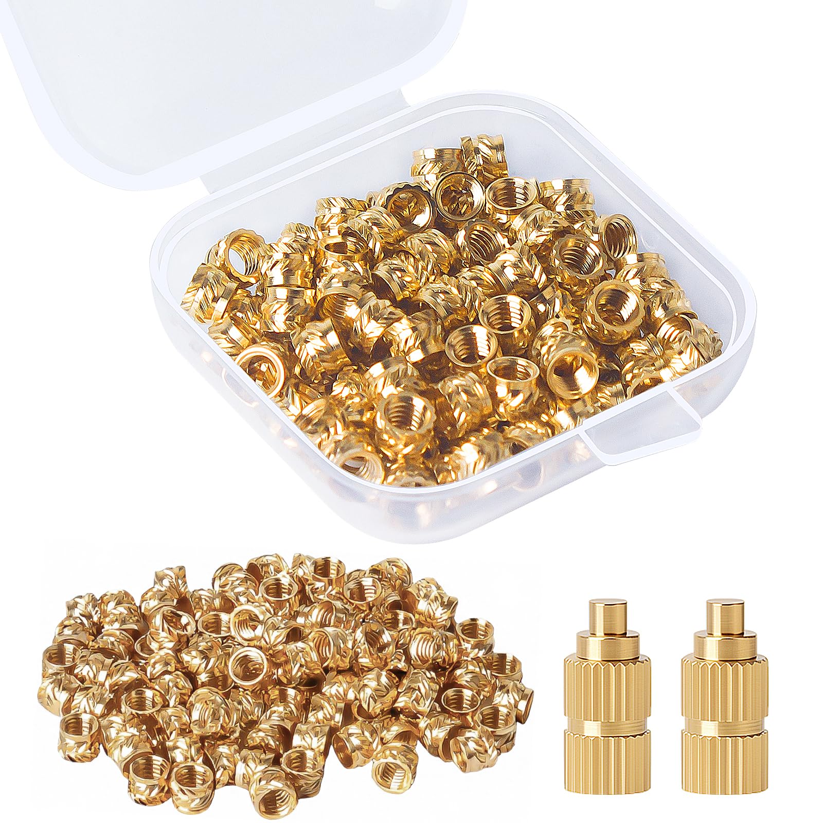 RAYTRUST M3 Heat Set Inserts Kit, 100PCS M3x3x4mm Threaded Inserts with 2PCS M3 Heatset Adapters, Brass Knurled Nut for 3D Printing