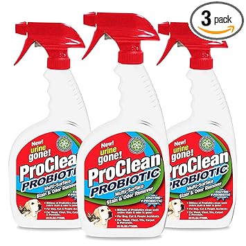 Urine Gone ProClean Stain and Odor Remover Probiotic MultiSurface Eliminates Tough Dog Cat People Stains and Odor on Wood Carpet Vinyl and Tile Floors, 20 Fl Oz (3pack)