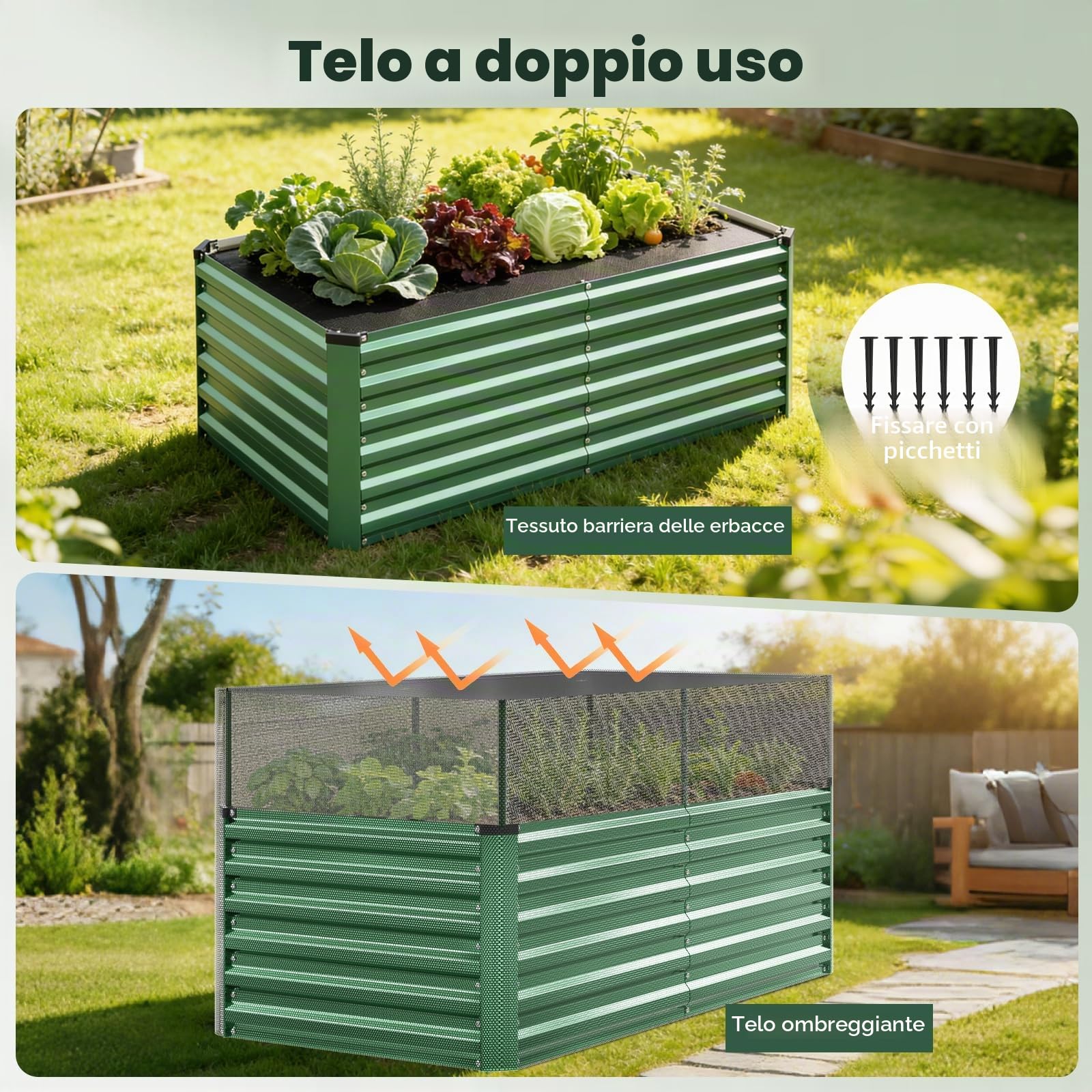 Fioriera rialzata in metallo, 177 X 89 X 57.5cm, in acciaio zincato, per giardino e balcone, per verdure, erbe, fiori, resistente alle intemperie, antiruggine, facile da montare