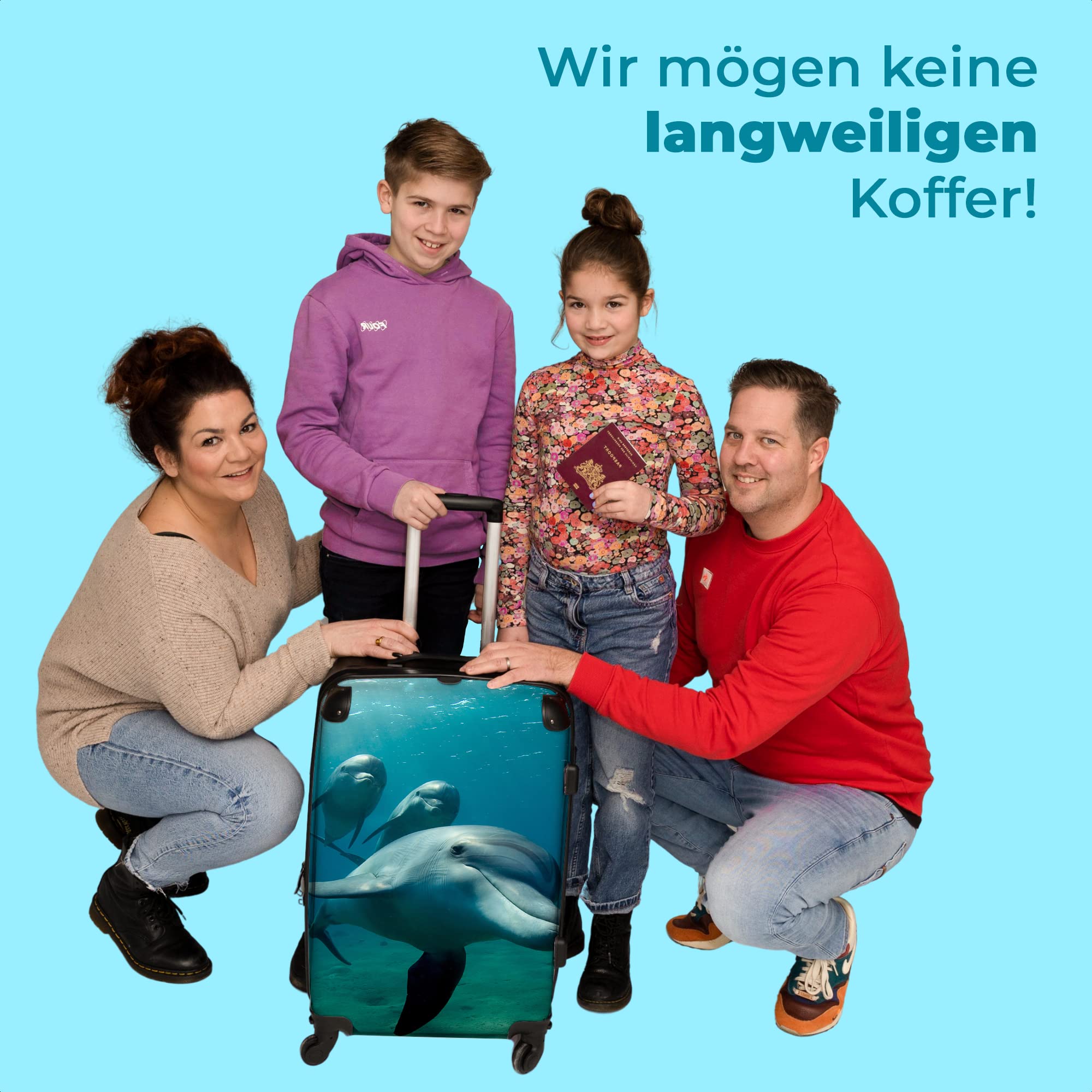 NoBoringSuitcases© Valigia per bambini con rotelle, custodia rigida, grande | 67 x 43 25 cm - regalo, acqua, blu, animale, Delfini in, Midsize, Bagaglio