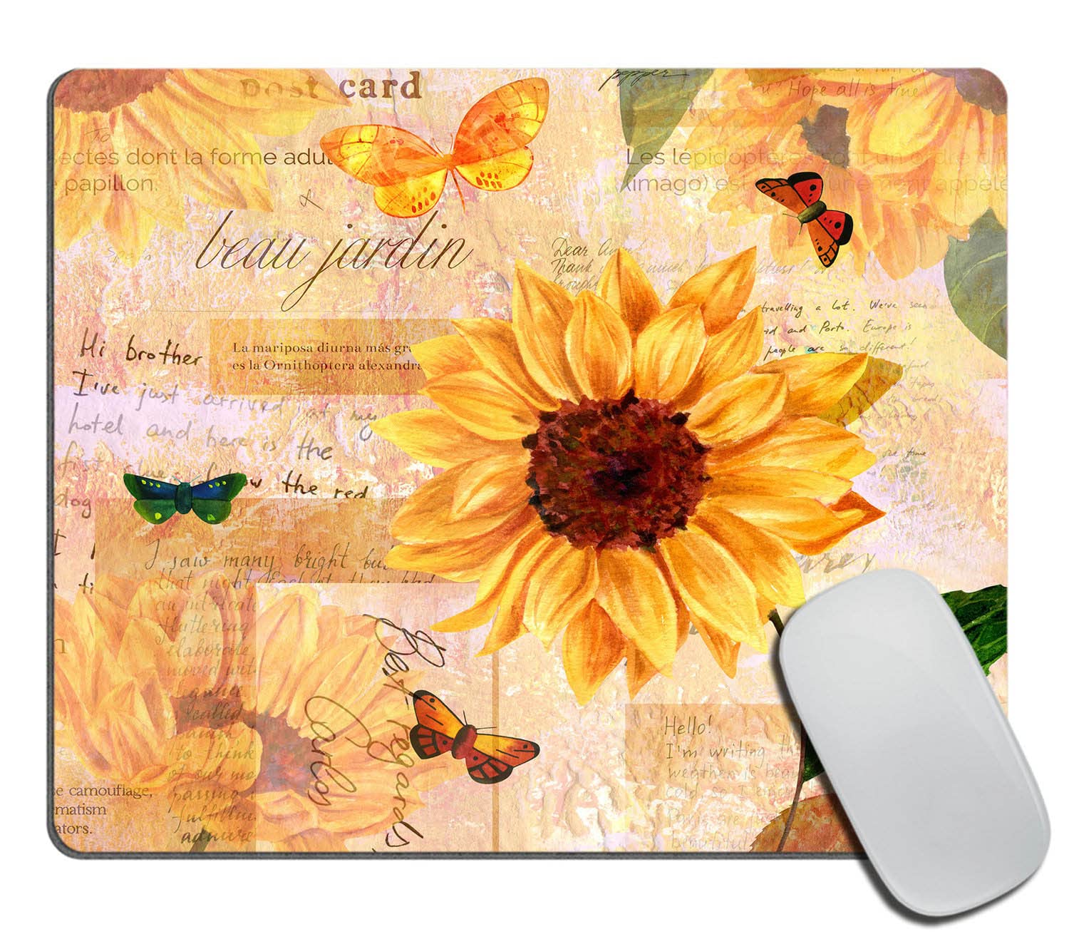 Small Mouse Pad 7.9 x 9.5 Inch , Colorful Butterflies Yellow Sunflowers Mousepad with Washable Lycra Cloth , Non-Slip Rubber Base Mousepads , Computer Mouse Pads for Wireless Mouse