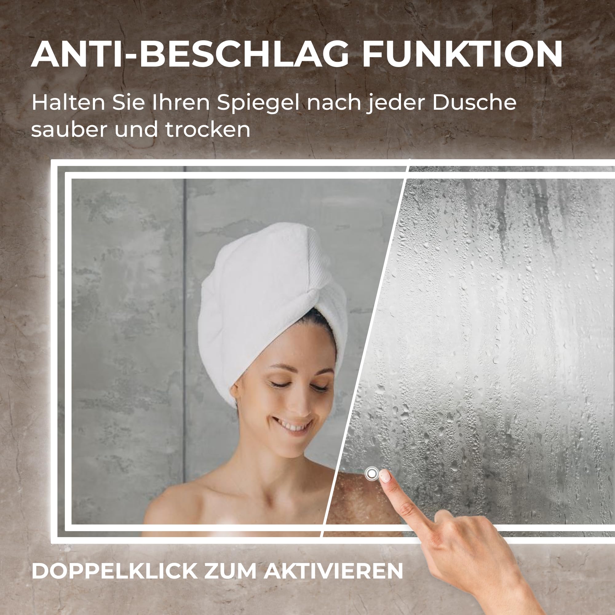 BR Bringer LED Badspiegel - 100x60 cm - Badezimmerspiegel mit Beleuchtung und Anti-Beschlag Funktion - Dimmbar, Energiesparend, 3 Lichtfarben, Touch-Schalter und Speicherfunktion (Modell: BRS107)