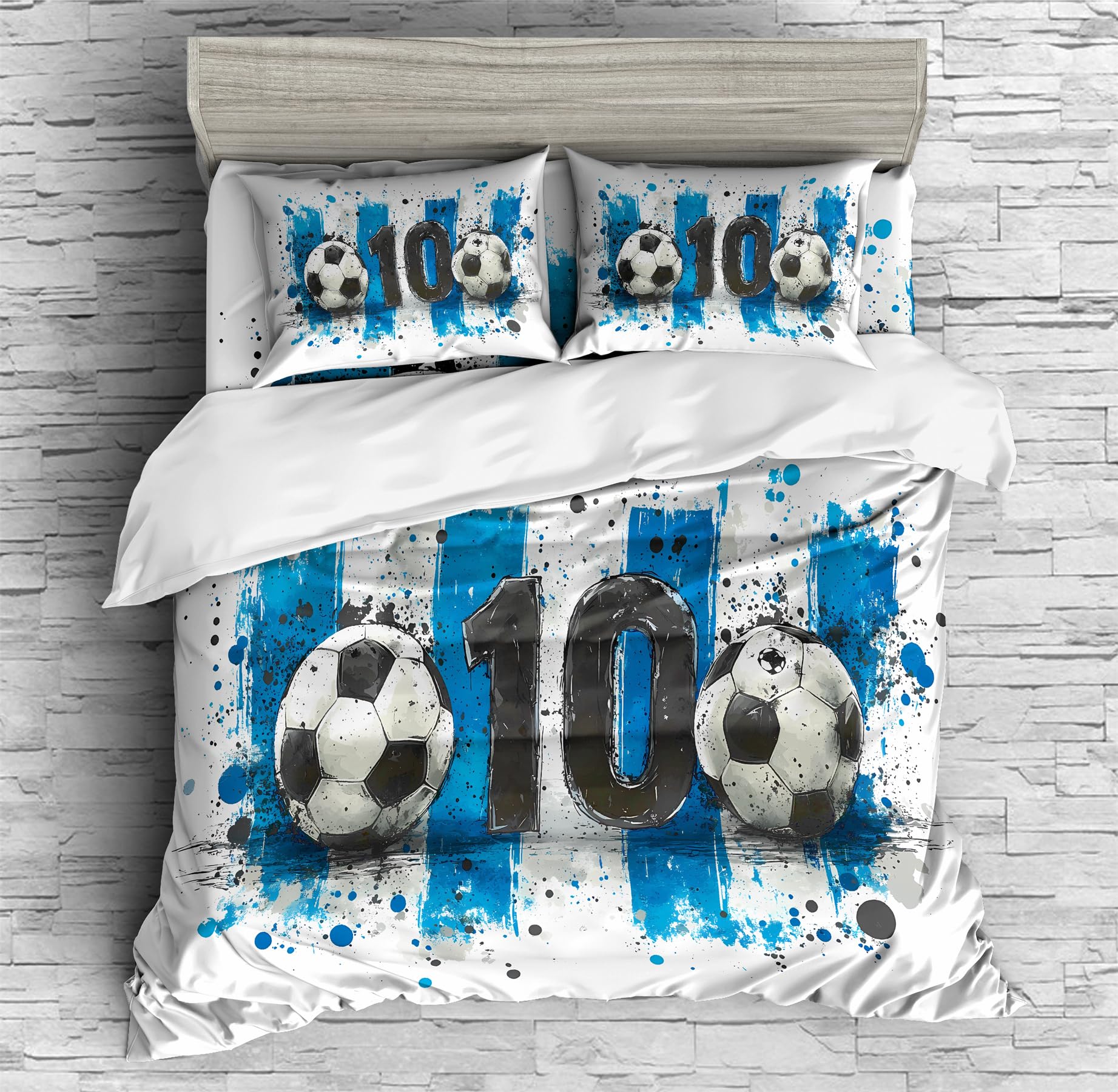 REALIN Soccer Football Duvet Cover Set Hand-Drawn The Ball Game Sport Soccer Bedding Girl Boy Kids Bed Sets 3/4PCS Quilt Covers/Sheets/Pillow Shams,Twin/Full/Queen/King (A,Twin-172x218cm-3PCS)