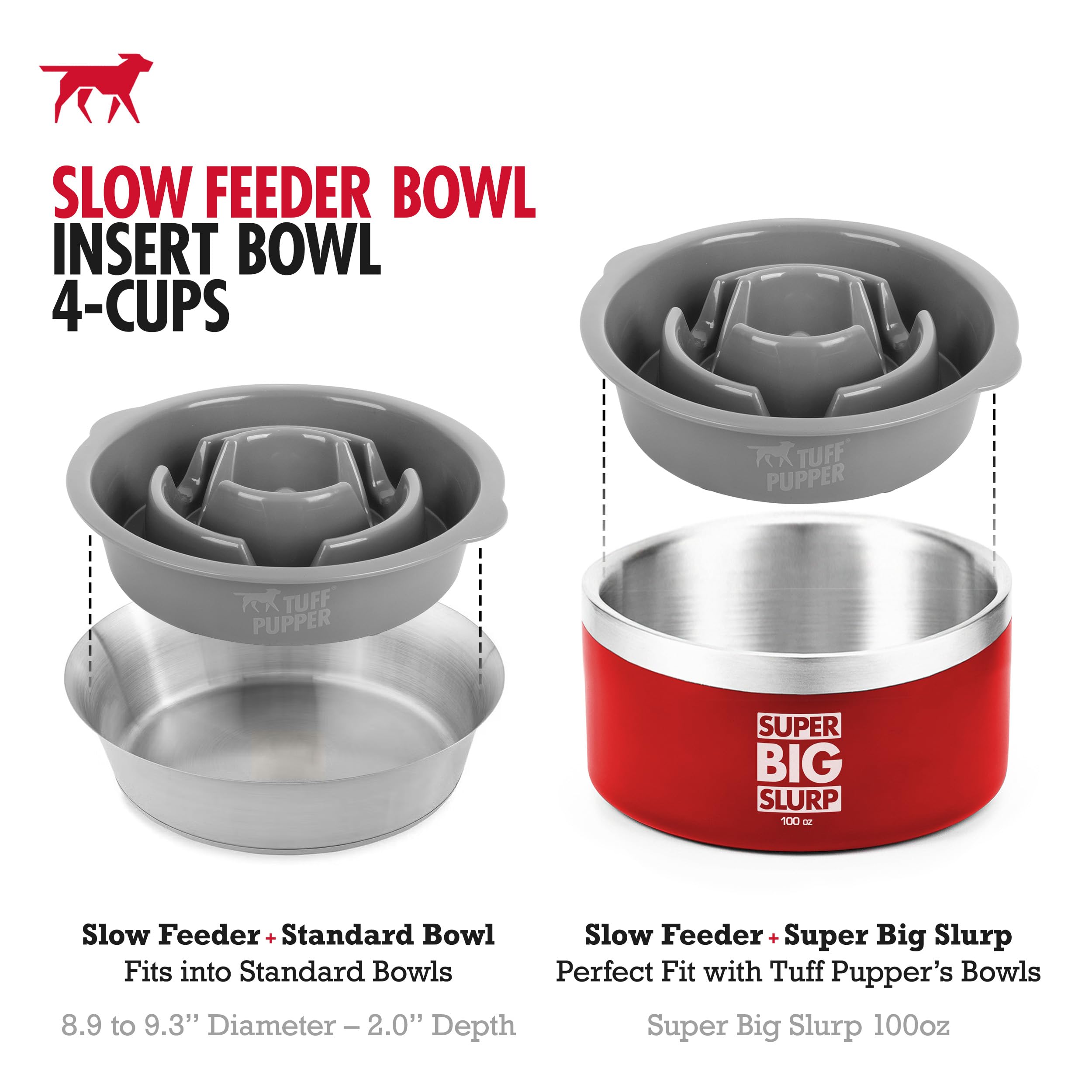 Tuff Pupper Ciotola per cani Slow Feeder, puzzle labirinto, rallenta il cibo, ciotola per animali domestici, ciotola rialzata, inserto in metallo, facile da pulire, lavabile in lavastoviglie (4 tazze,