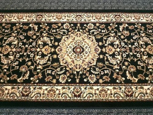 Miniatura 3 de Bellagio Alfombra tradicional de 32 pulgadas x 10 pies, diseño negro 401