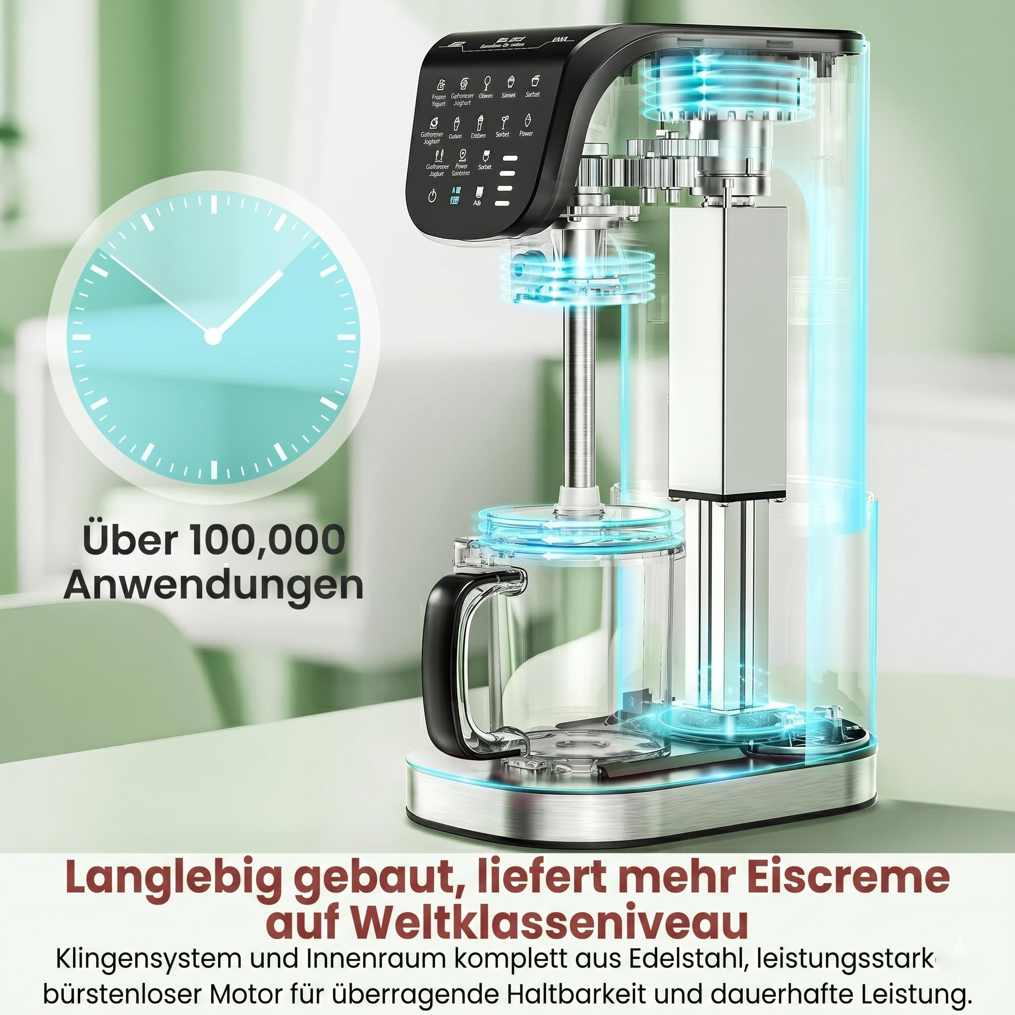 11-in-1 Eismaschine für Zuhause, vollautomatische Eiscreme Maschine mit 3 x 19 oz Bechern, für Gelato, Sorbet, Milchshake, Frozen Joghurt & Mix-ins, bürstenloser Moto Silber