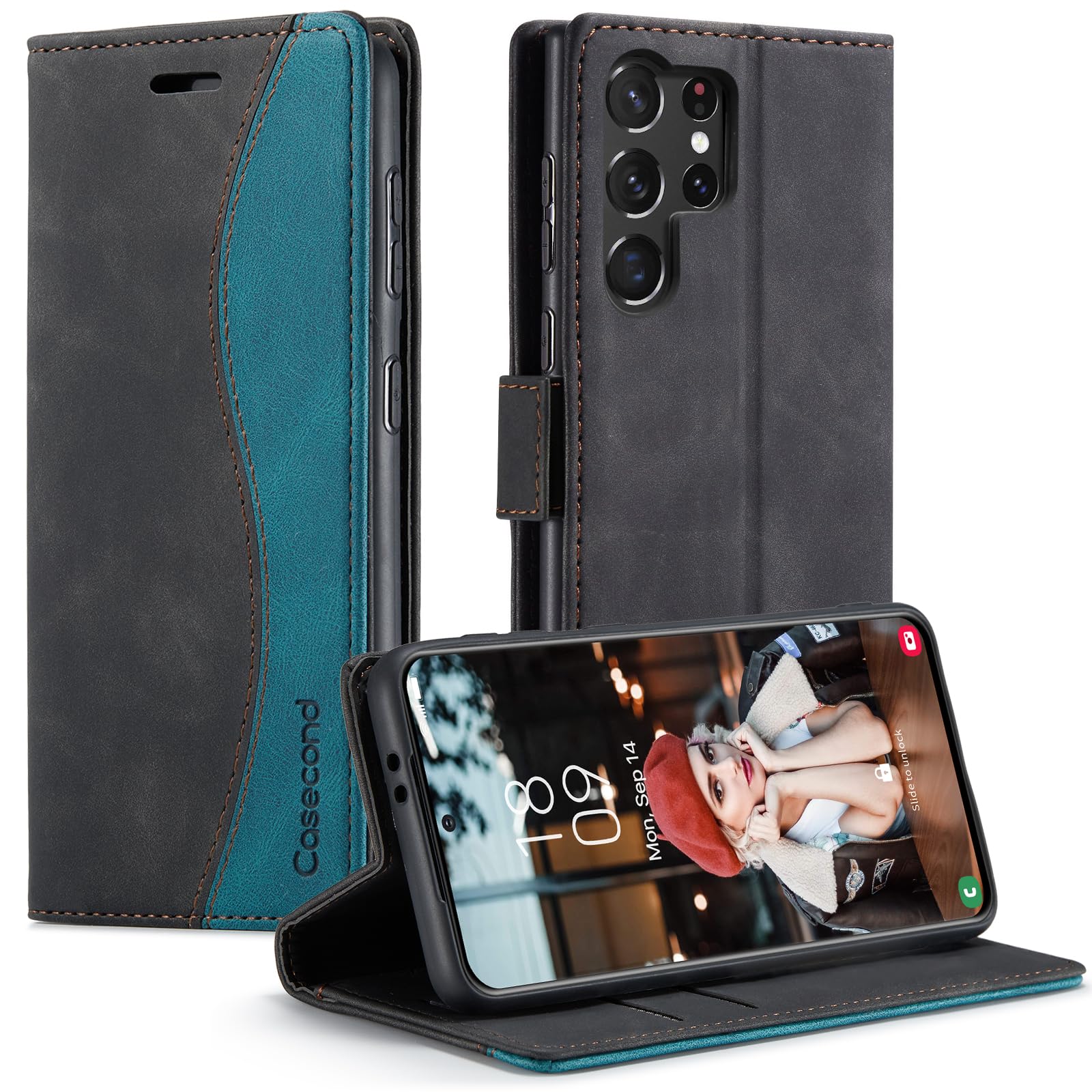 Casecond Funda para Samsung Galaxy A53 5G Cuero Premium Flip Folio Carcasa Case con Tarjetero Fundas Tapa Libro Magnético con Bloqueo RFID Proteccion para Mujeres Hombres - Azul Verde — view 16