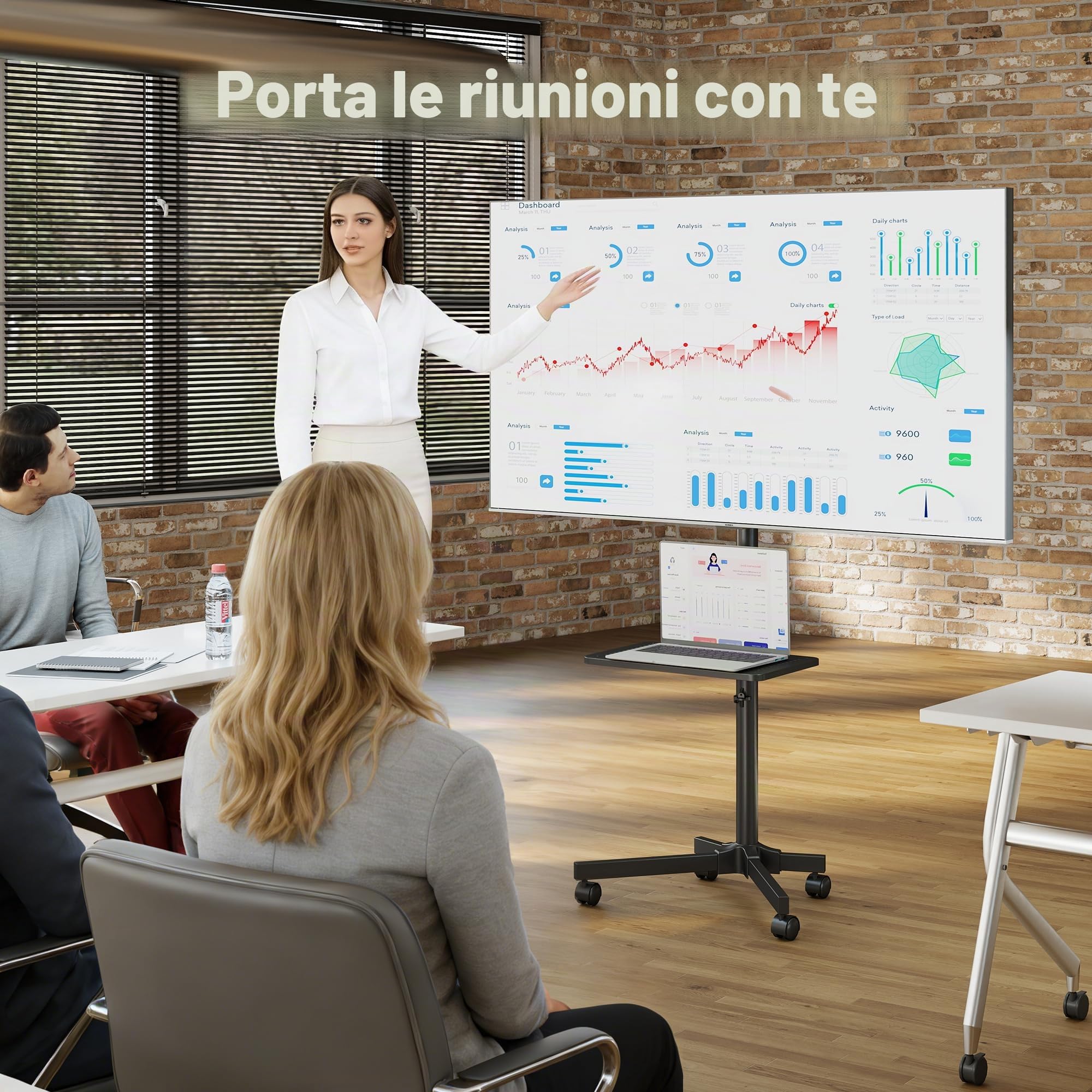 XINLEI Supporto TV mobile su ruote, carrello TV portatile con ripiano per TV a schermo piatto curvo da 21-60" fino a 35 kg, supporto TV alto regolabile in altezza su rotelle, VESA Max 400x400 mm ML55A