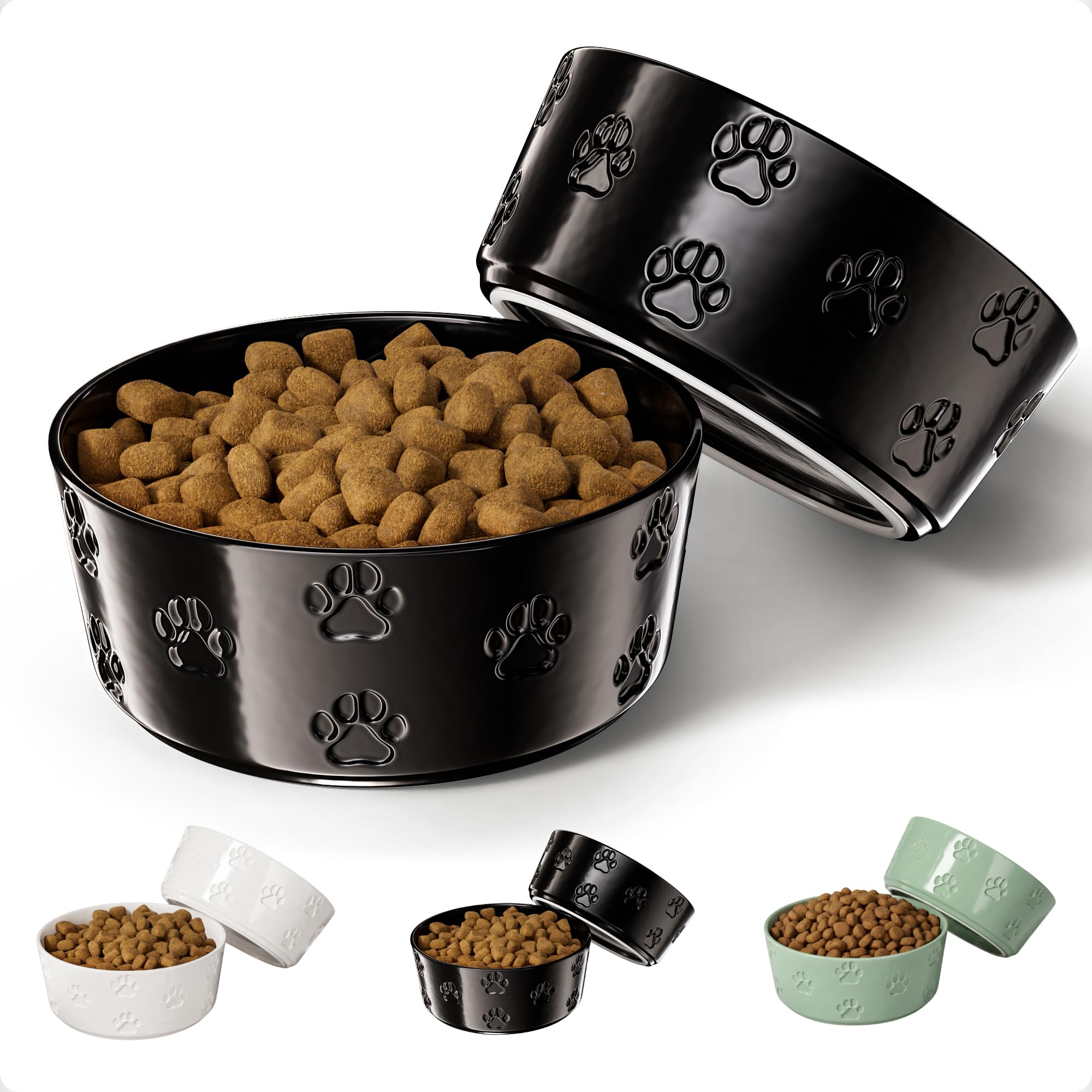 Ceramic Dog Bowl Set of 2 with Anti-Skid Base - 6.5" Wide x 2.5" Tall Ceramic Dog Bowls Medium Sized Dogs - 3.8 Cup Capacity Food and Water Bowls for Dogs - Rubber Bottom Pet Bowl Set of 2 Medium Size