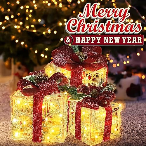 Miniatura 2 de Cajas de regalo iluminadas de Navidad, enchufables, color blanco cálido, 70 cajas de regalo con luz LED, para exteriores, interiores, para árbol de