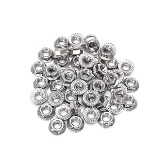50 Pieces M6 Flange Nuts, M6-1mm Serrated Hex Flange Lock Nuts, DIN6923, 304 Stainless Steel,Plain Finish