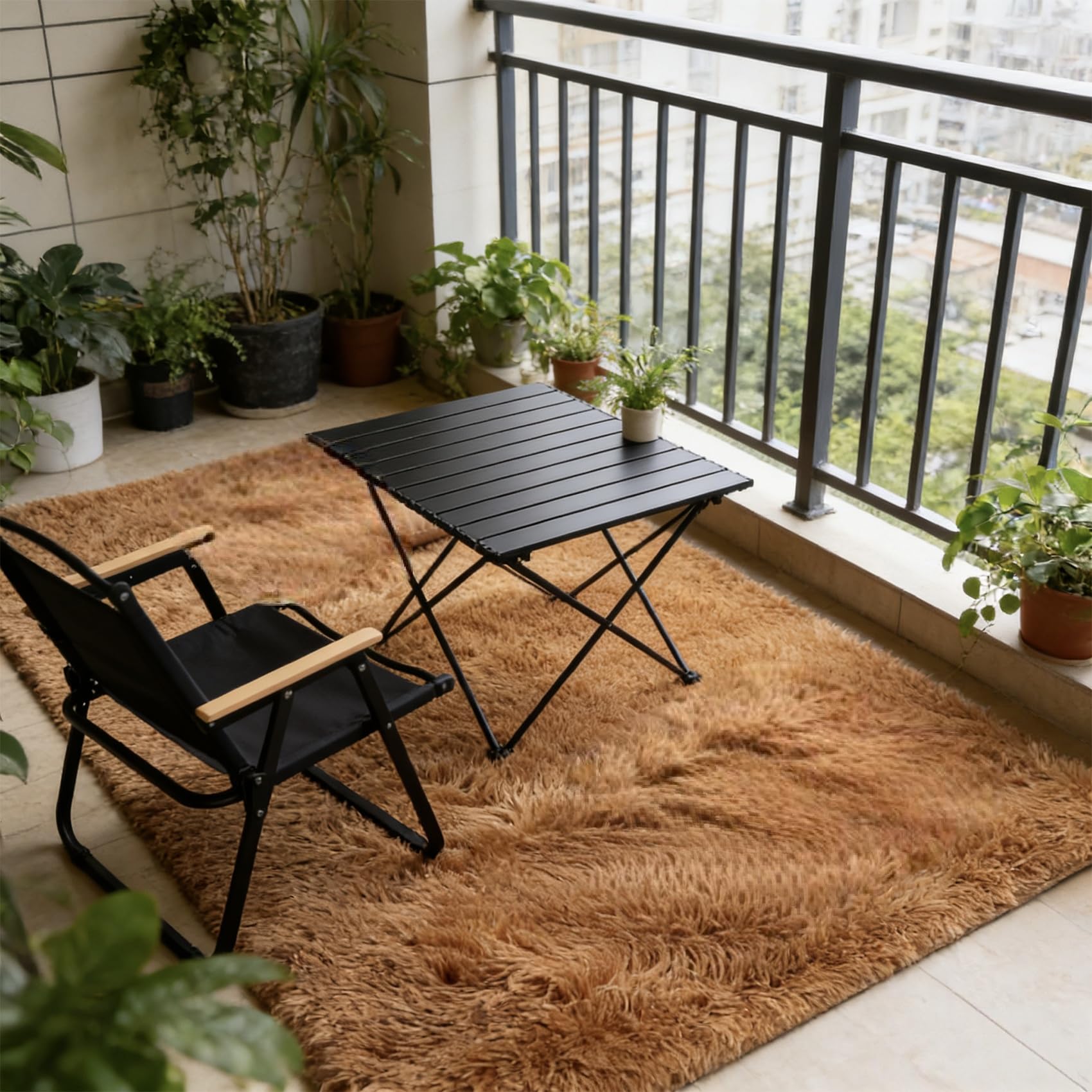 Tapis de chambre à poils longs marron 150x120 cm doux et moderne