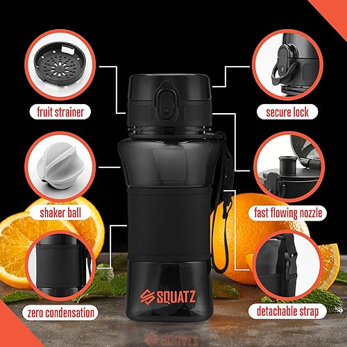 Miniatura 6 de SQUATZ Botella de agua Poseidon Series de 17 onzas para batidos de proteínas y frutas, botella de agua de boca ancha de alta calidad, filtro infusor