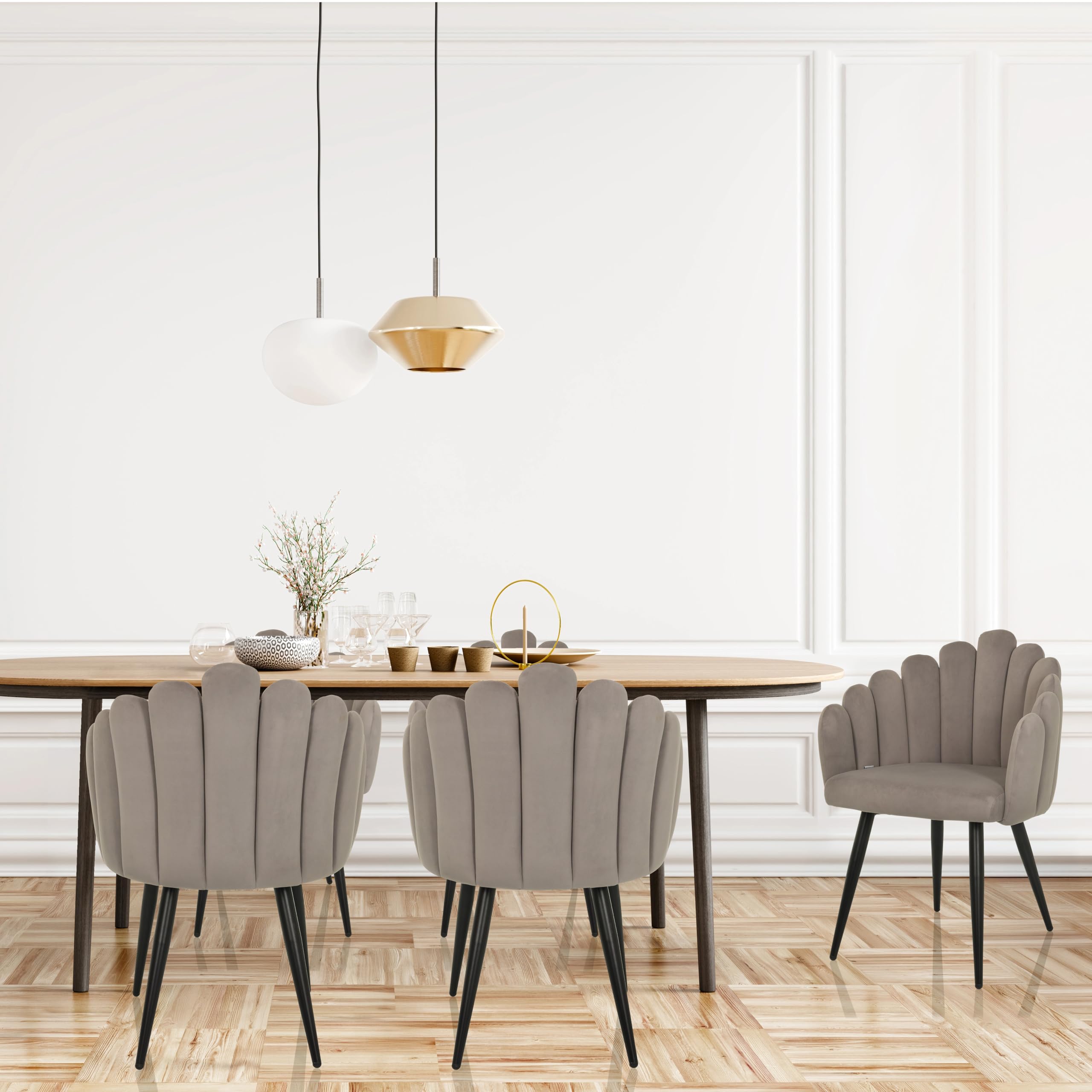 Silla tapizada con Respaldo en Forma de Concha de Terciopelo SCALLORE Silla de Comedor con Conchas tapizadas con Patas de Metal (Gris)
