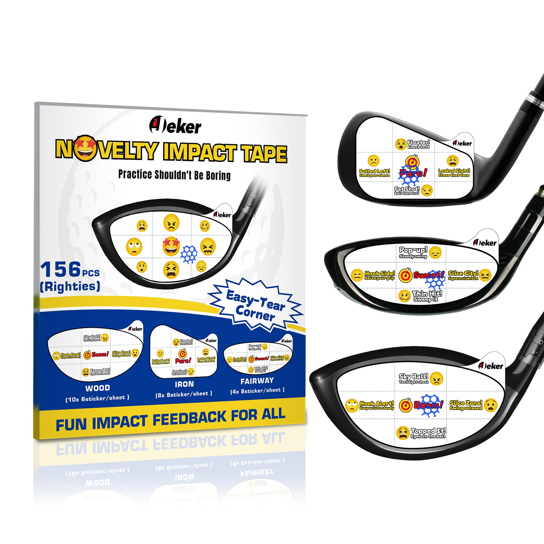 Golf Impact Tape - High-Resolution Strike Stickers for Iron Wood Fairway Clubs Non-Residue Swing Training Aid Impact Labels