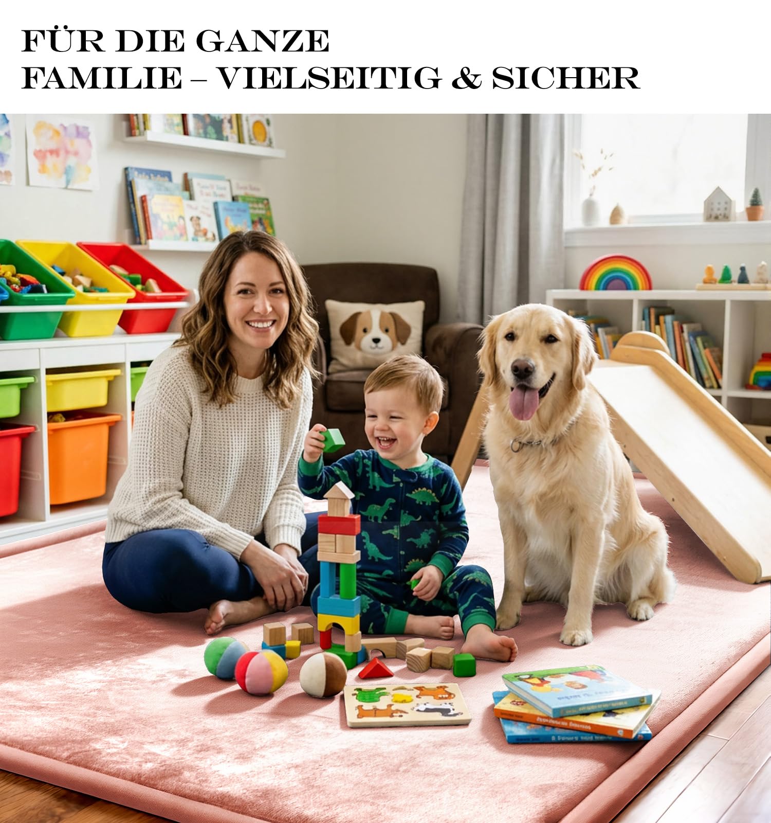 AEOCOO Krabbelmatte Baby 180x200 cm – 3,3 cm extra Dicke Krabbeldecke & Spielmatte aus Schaumstoff, rutschfest, für Laufgitter, Wohnzimmer Kinderteppich, Rosa