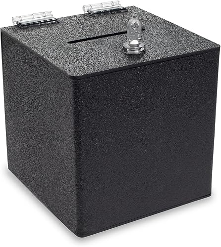 Source One - Caja de donación de cubo negro con cesta de registro de sugerencias de leva (6 pulgadas)