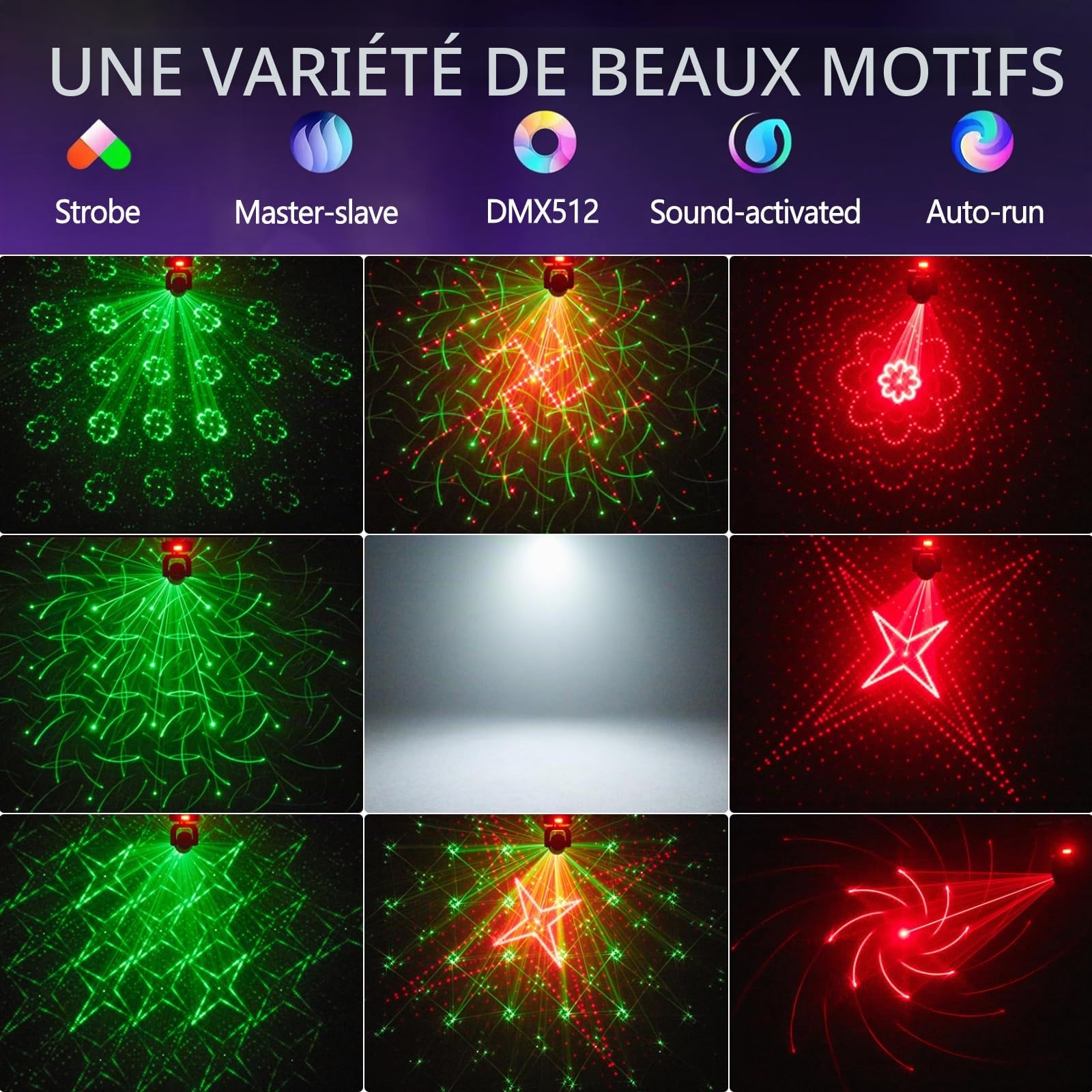 lampes RG à haute luminosité - DMX 12 canaux - Lumière stroboscopique - Pour fête, club et karaoké
