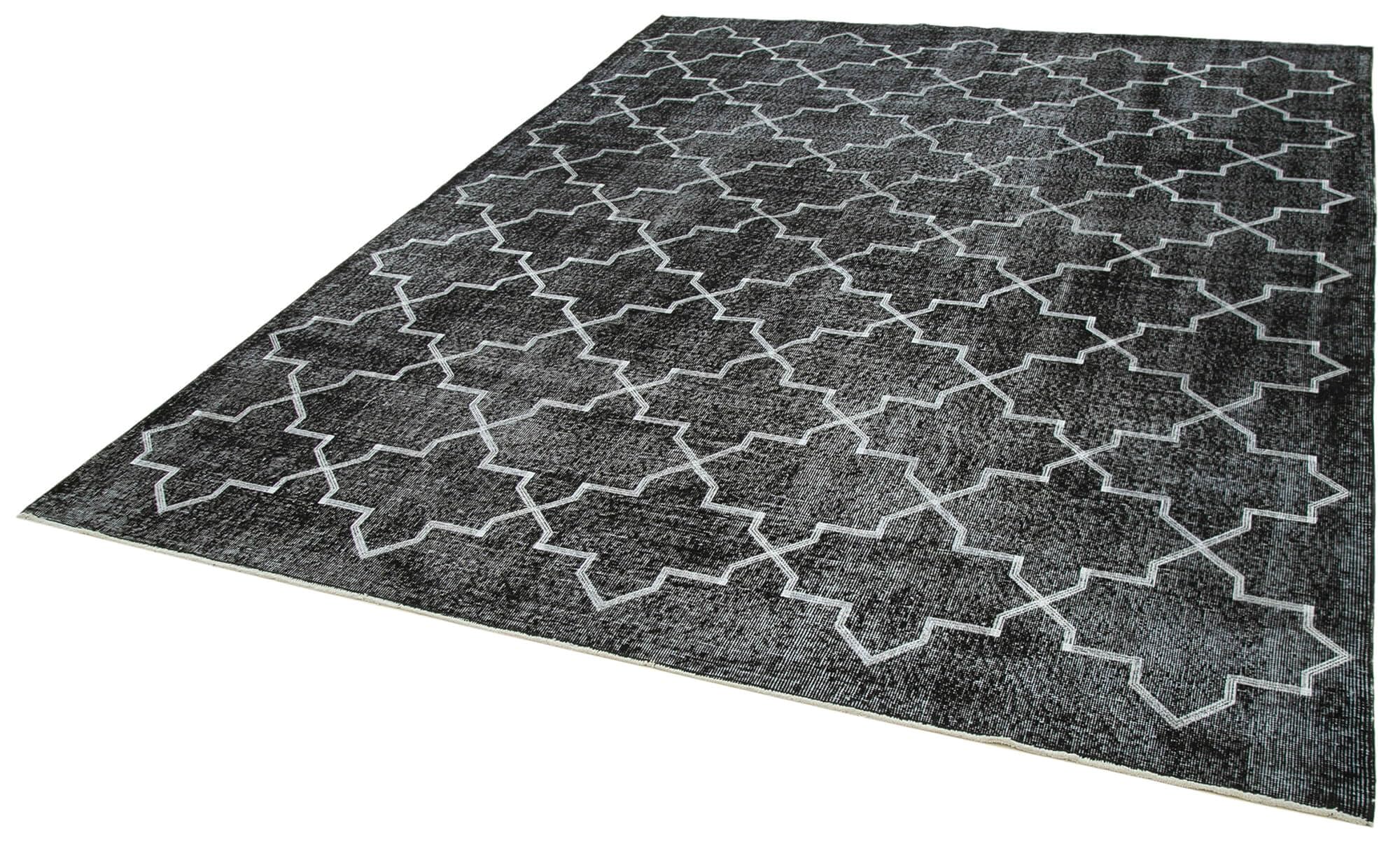 77 x 910 - 231 x 300 Cm Geometric Carpet Black Geometric Bohemian Wool Cotton Handmade Handknotted Vintage