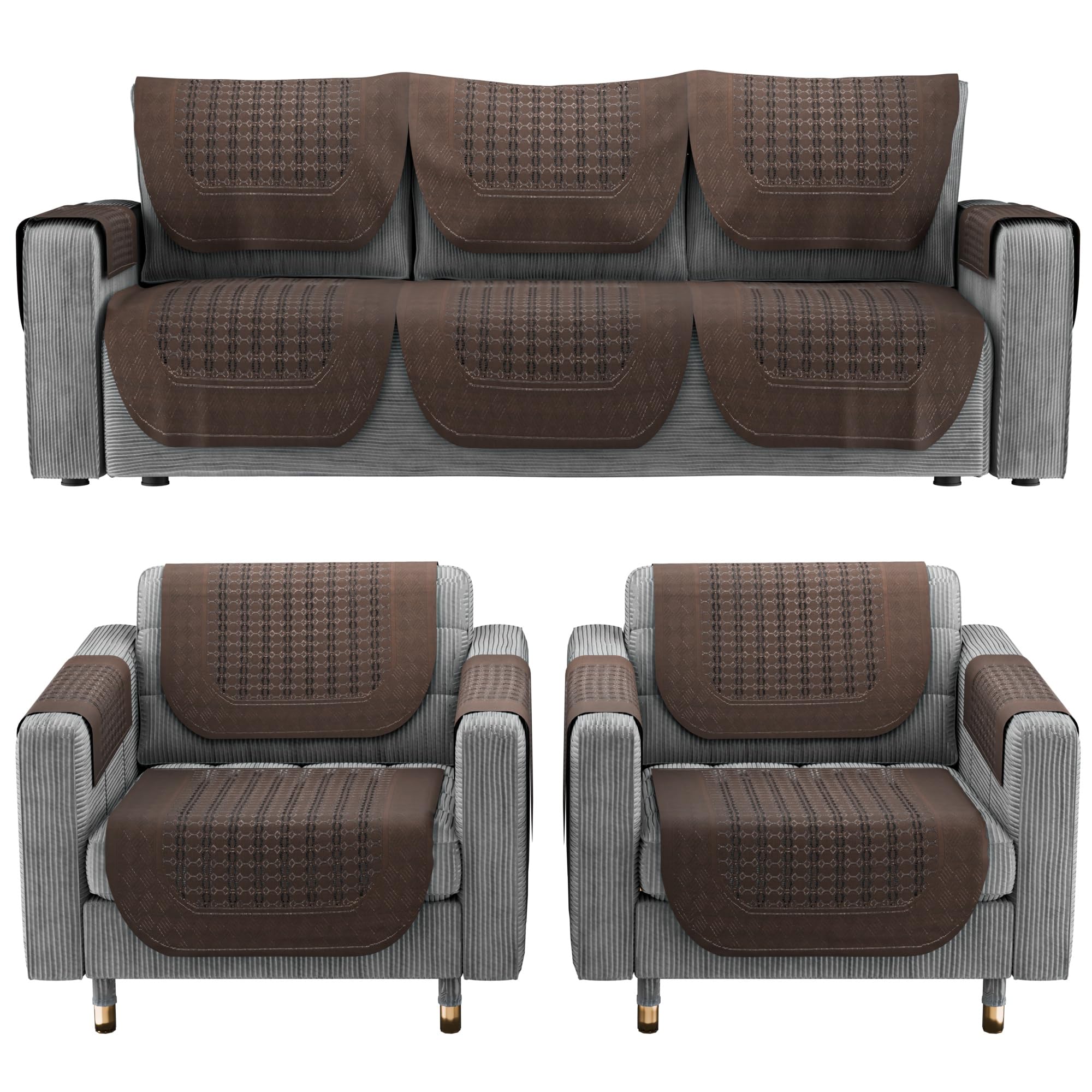 Stylish 5-Seater Sofa Covers - Maroon Cotton -9