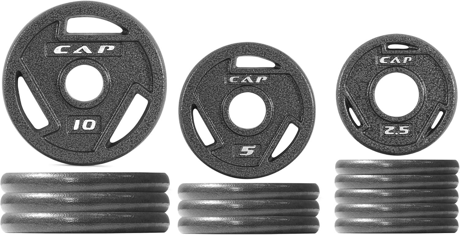 CAP Barbell 2-Inch Olympic Cast Iron Weight Plates Set | 75-285 lbs Durable Enamel Finish for Strength Training