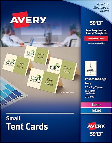Miniatura 2 de Avery Tarjetas pequeñas imprimibles, 2 x 3.5 pulgadas, marfil, 160 tarjetas de lugar en blanco y etiquetas adhesivas flexibles para nombre,
