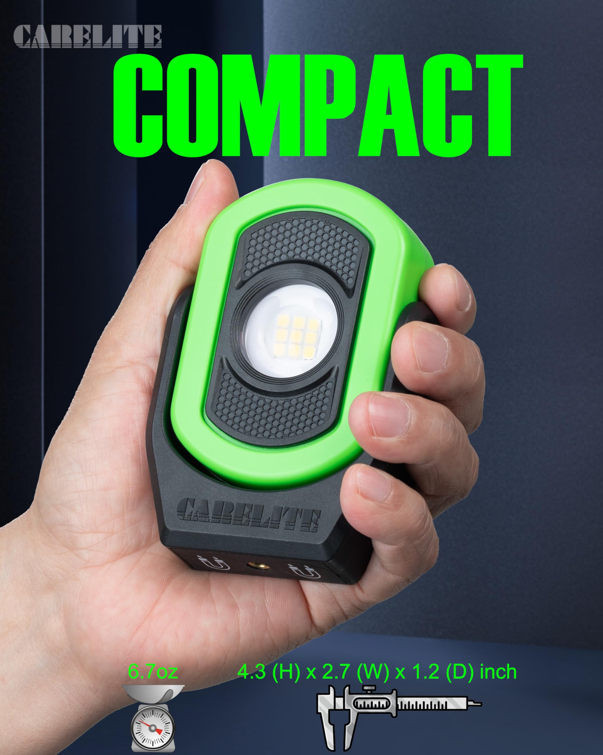 Arbeitslicht, magnetisches Licht mit 3 Modi und 360° Rotation, wiederaufladbares Mini-Taschenlicht mit 780 lm für Mechaniker, Arbeitsplätze und Notfall (Grün)