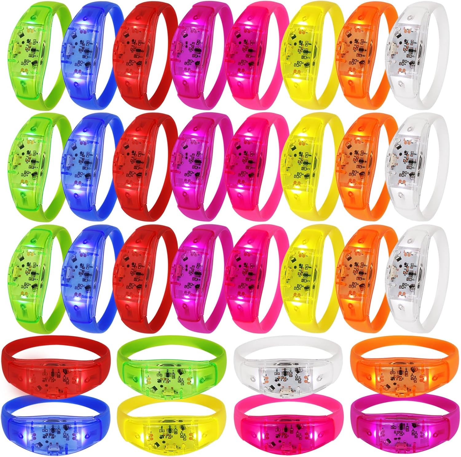 32 Pcs LED Glow Bracelets Sound Activated Light Up Bracelets for Adults Glow in the Dark Party Supplies Birthday Party Favors for Christmas, Halloween, Rave, New Year, Concert